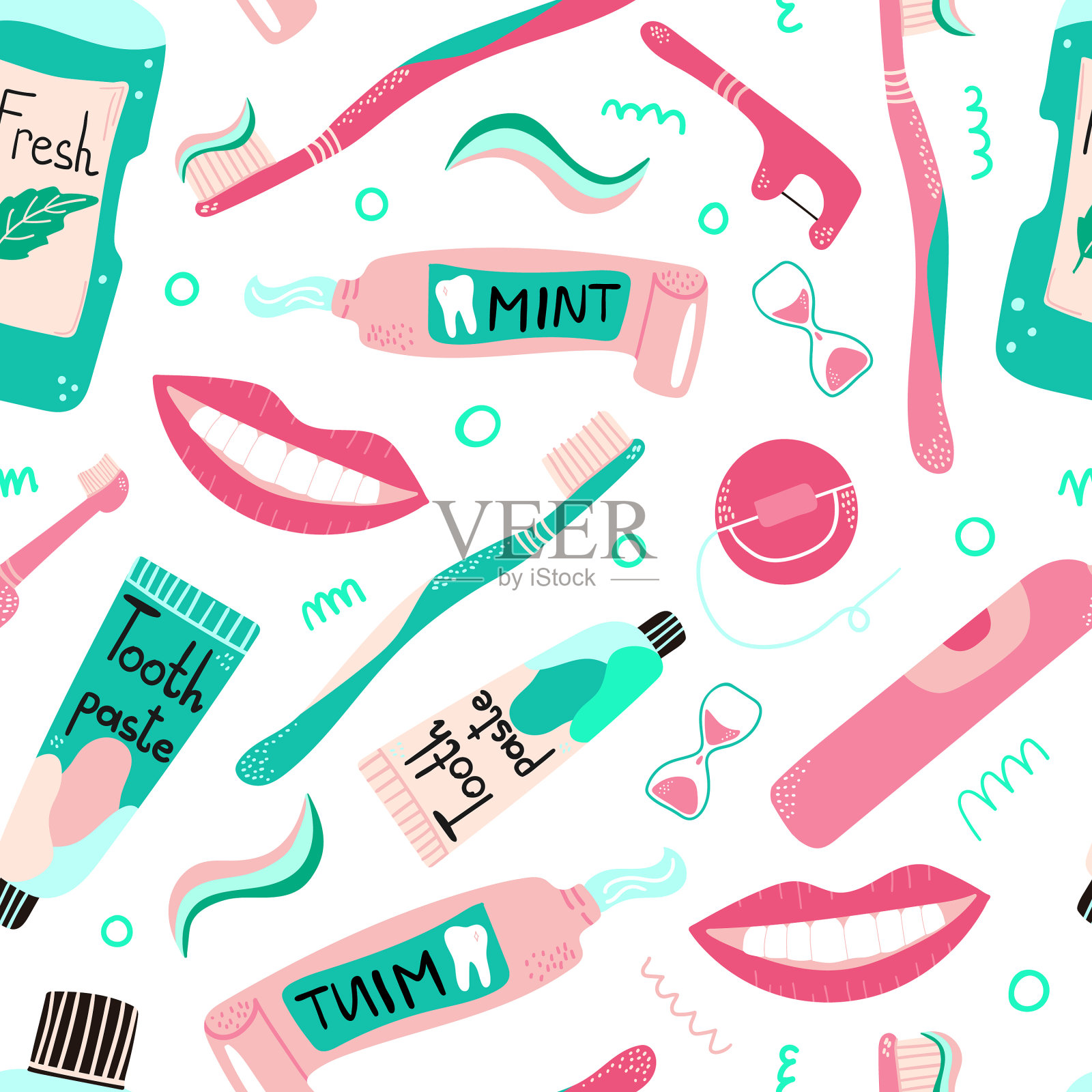 清洁嘴的工具doodle无缝图案插画图片素材
