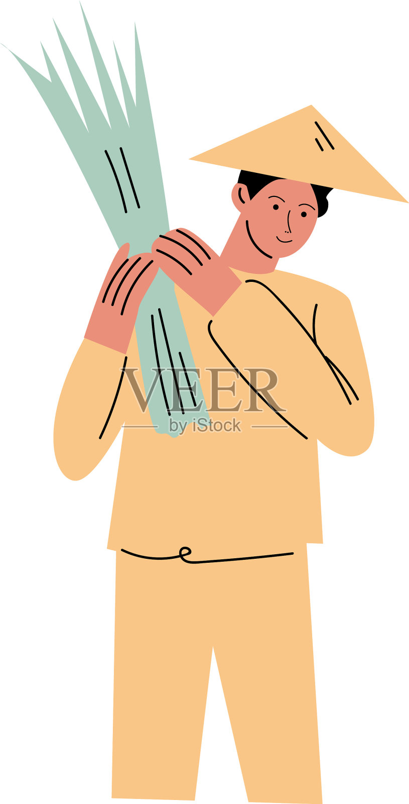 亚洲男子农民在特殊的服装和帽子设计元素图片