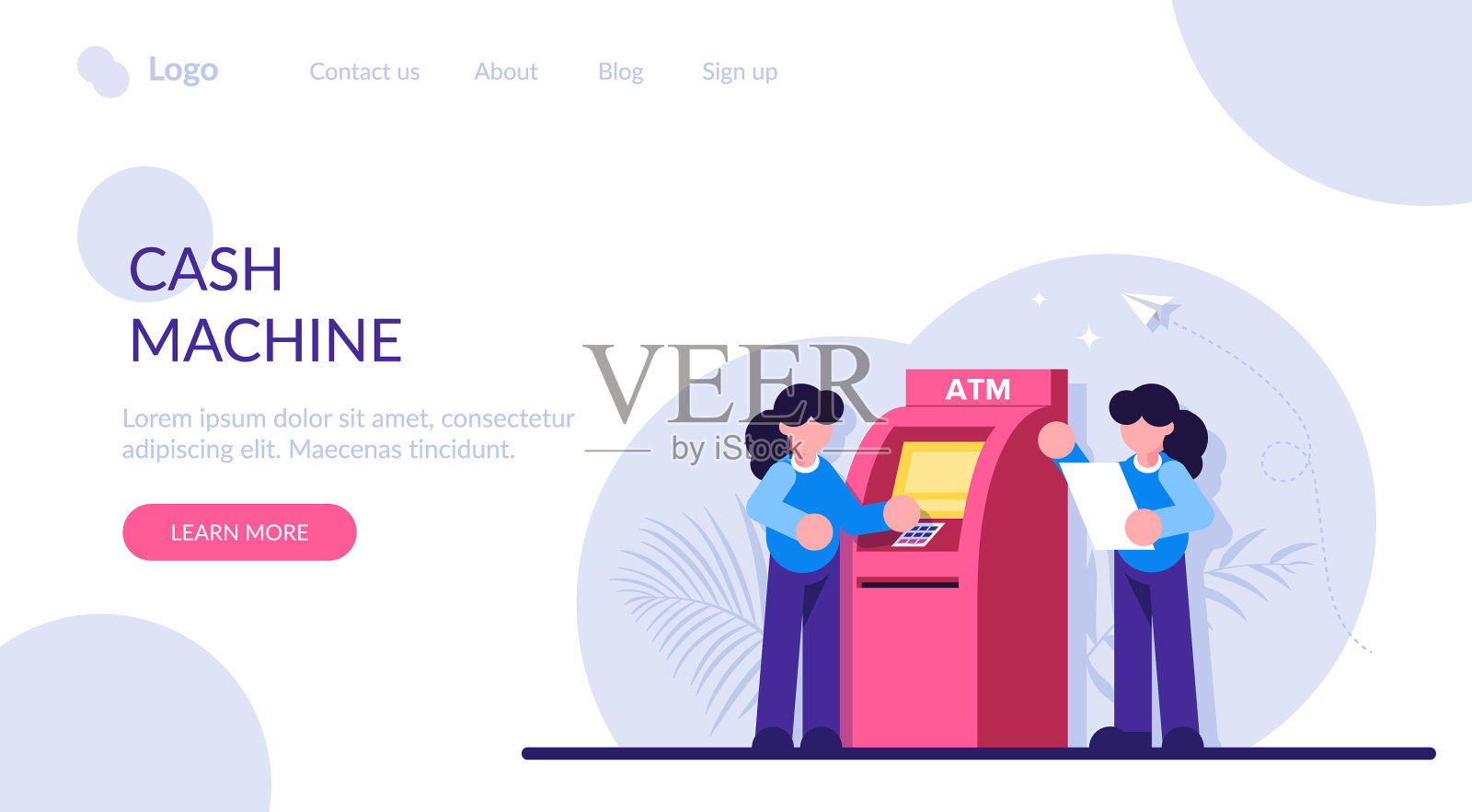 概念自动柜员机女人使用自动取款机插画图片素材