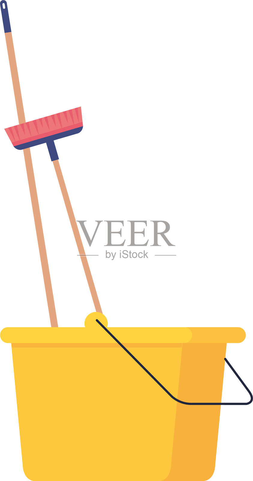 塑料桶工具黄色带扫帚上设计元素图片