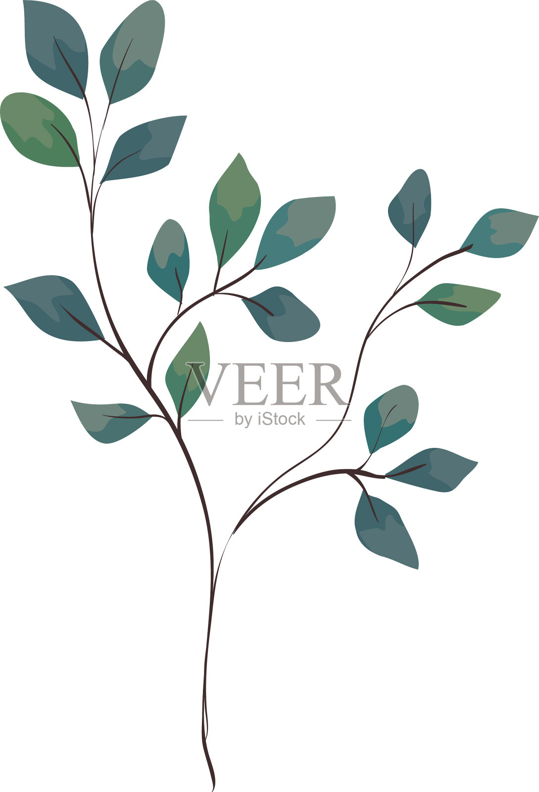 在白色背景上有叶子的树枝设计元素图片