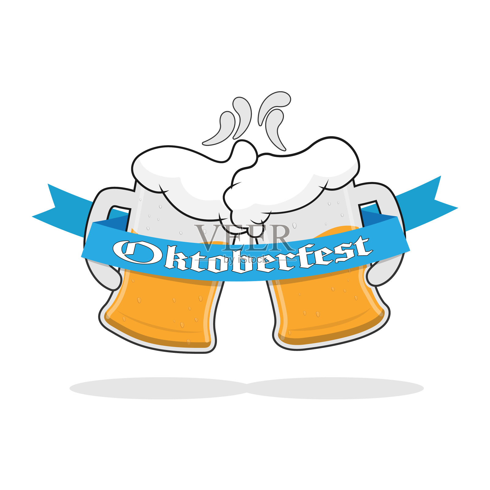 两杯带泡沫的啤酒和一条带设计元素图片