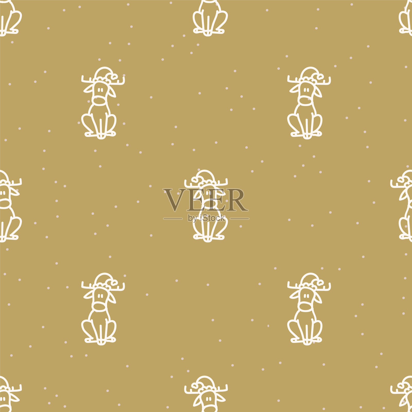 无缝圣诞驯鹿与雪花假日插画图片素材