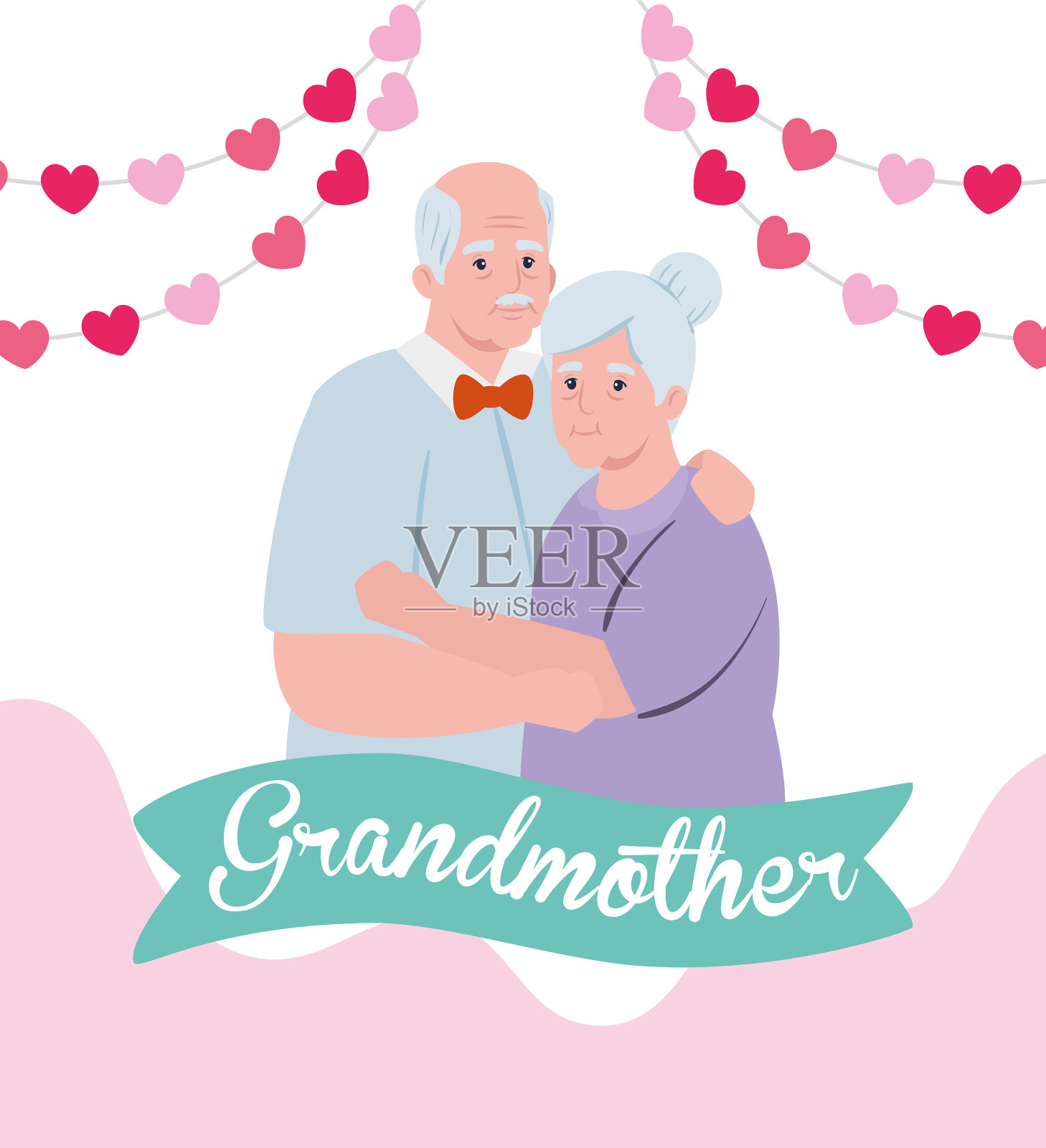 祝爷爷奶奶和可爱的老夫妇快乐插画图片素材