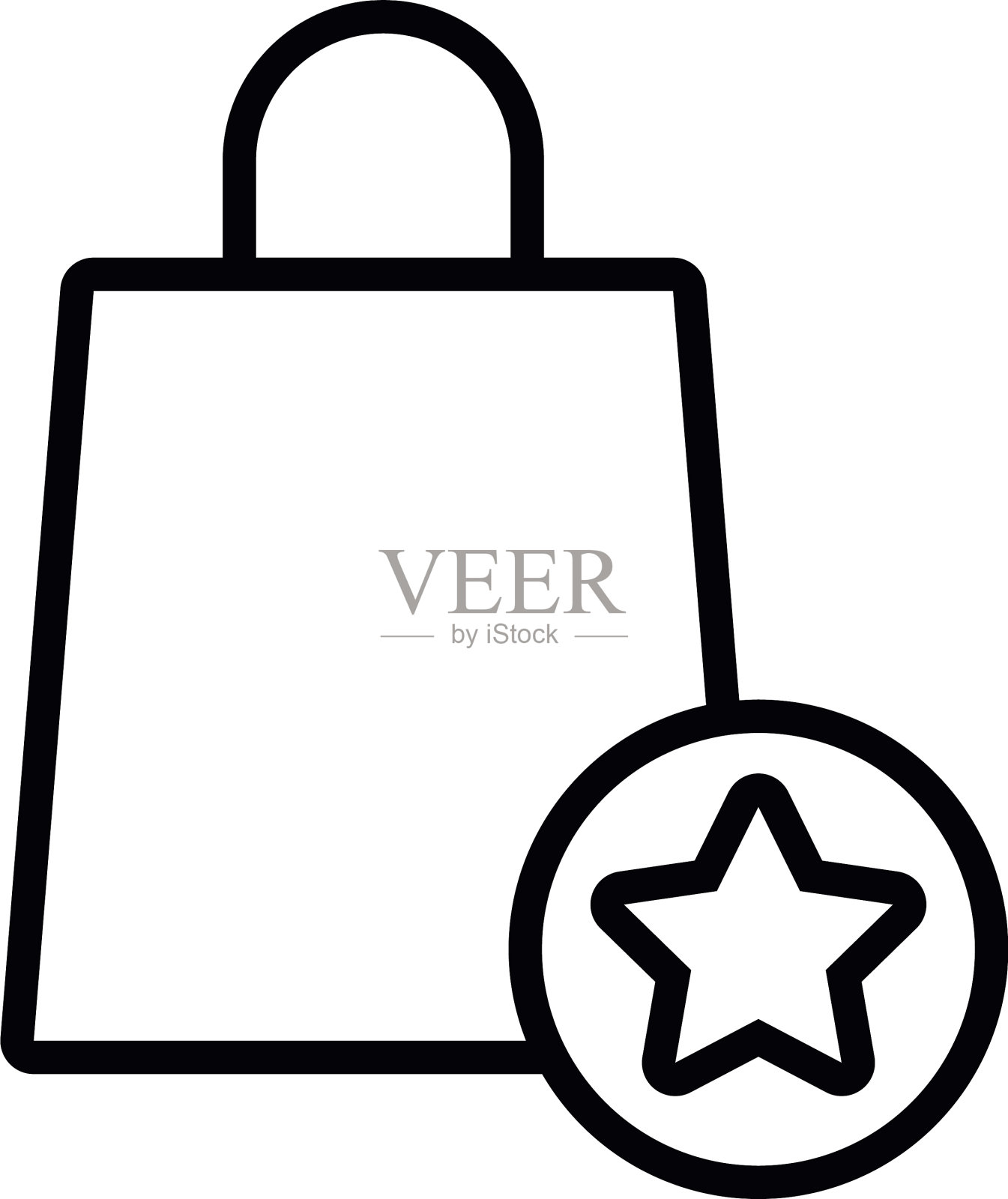 购物袋和明星奖章图标线条风格图标素材