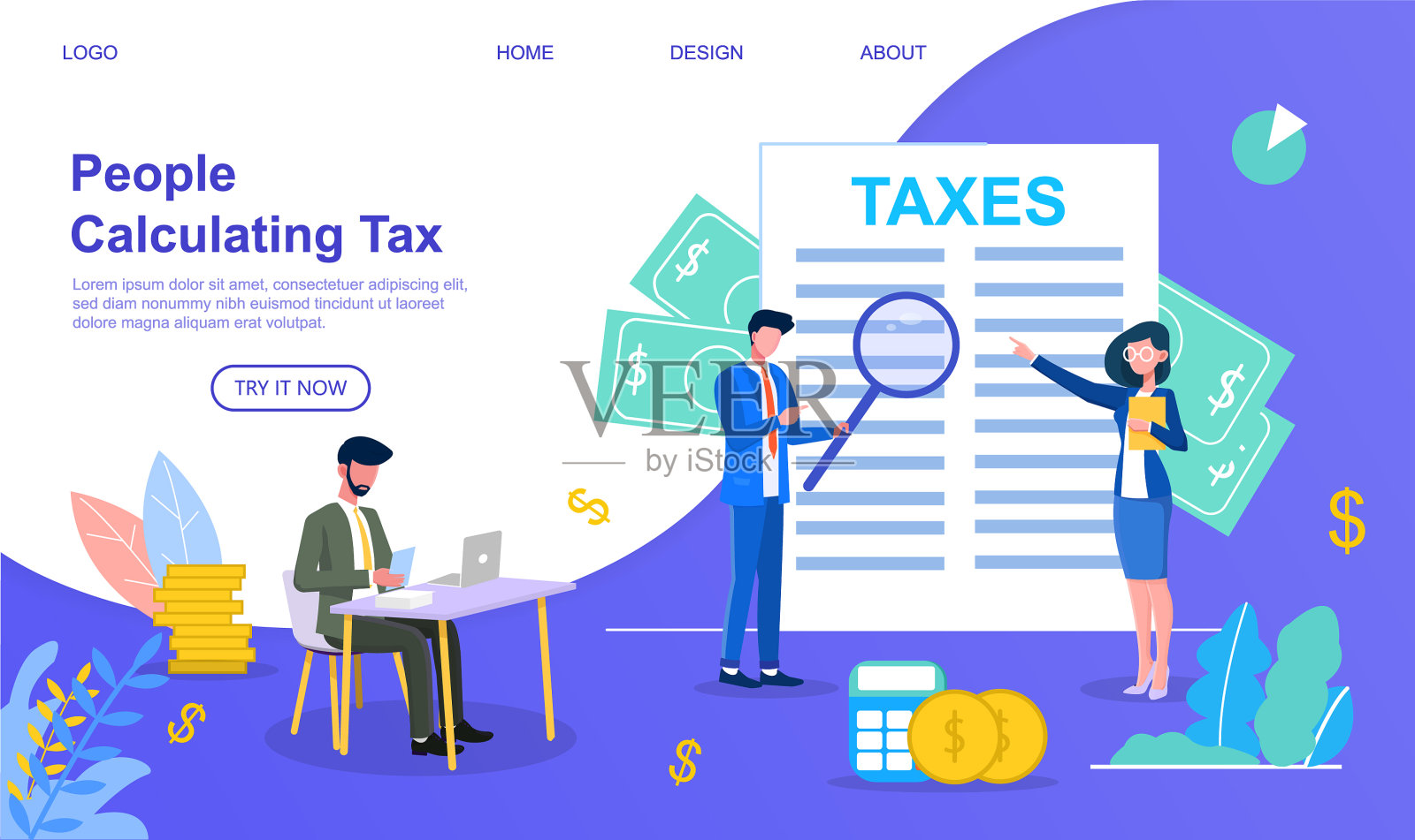 人们计算税插画图片素材