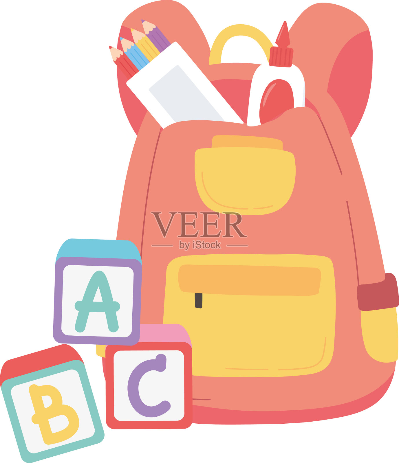 回到学校的背包，胶水，铅笔，积木设计元素图片