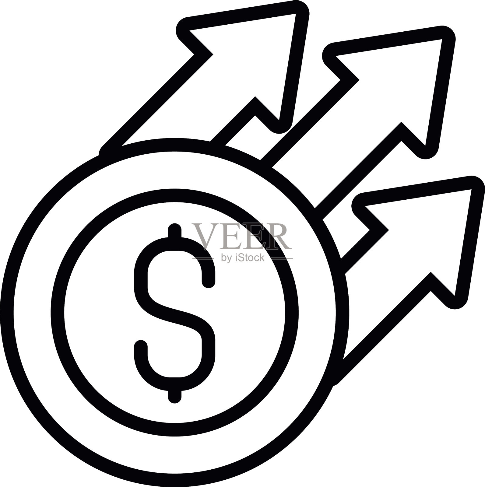 钱币上有钱币和箭头线条样式设计元素图片