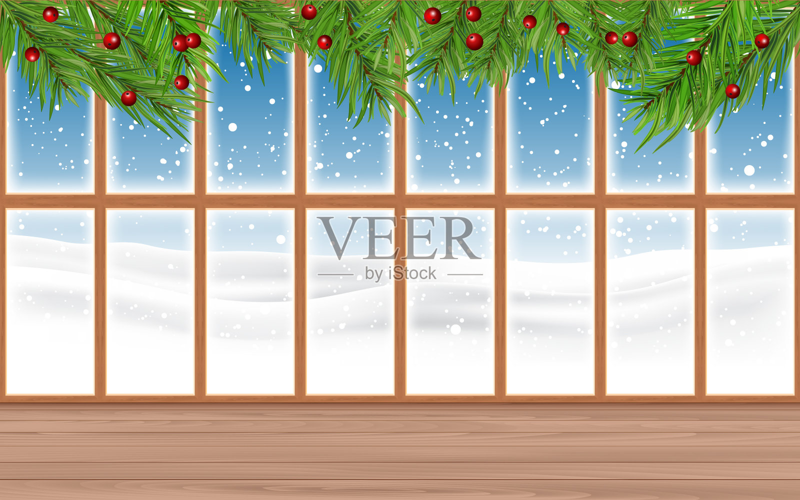 雪天里客厅里的松插画图片素材