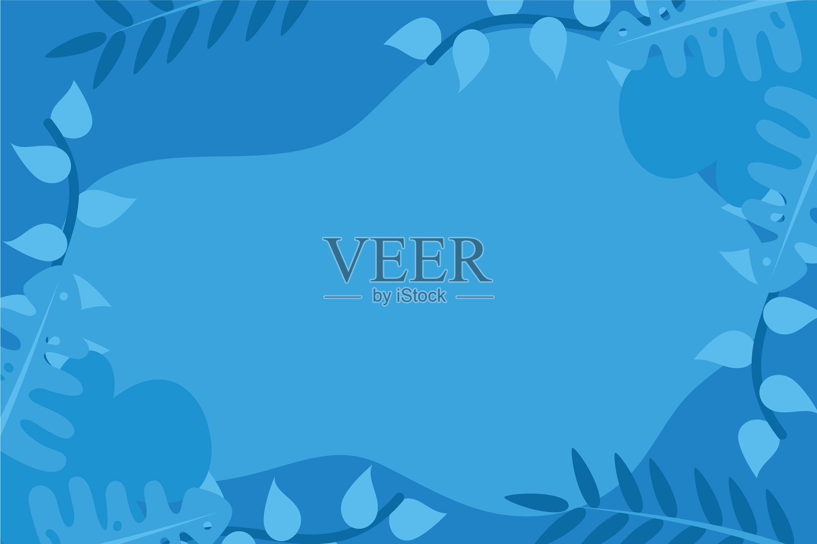 夏季蓝色横幅与树叶框架设计设计元素图片