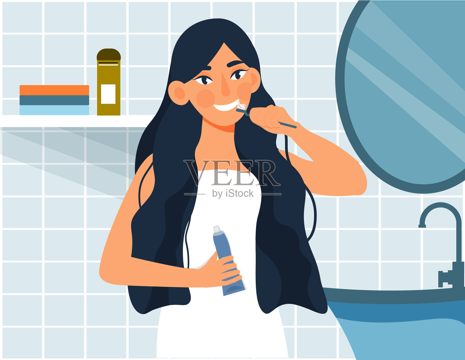 女人刷牙插画图片素材