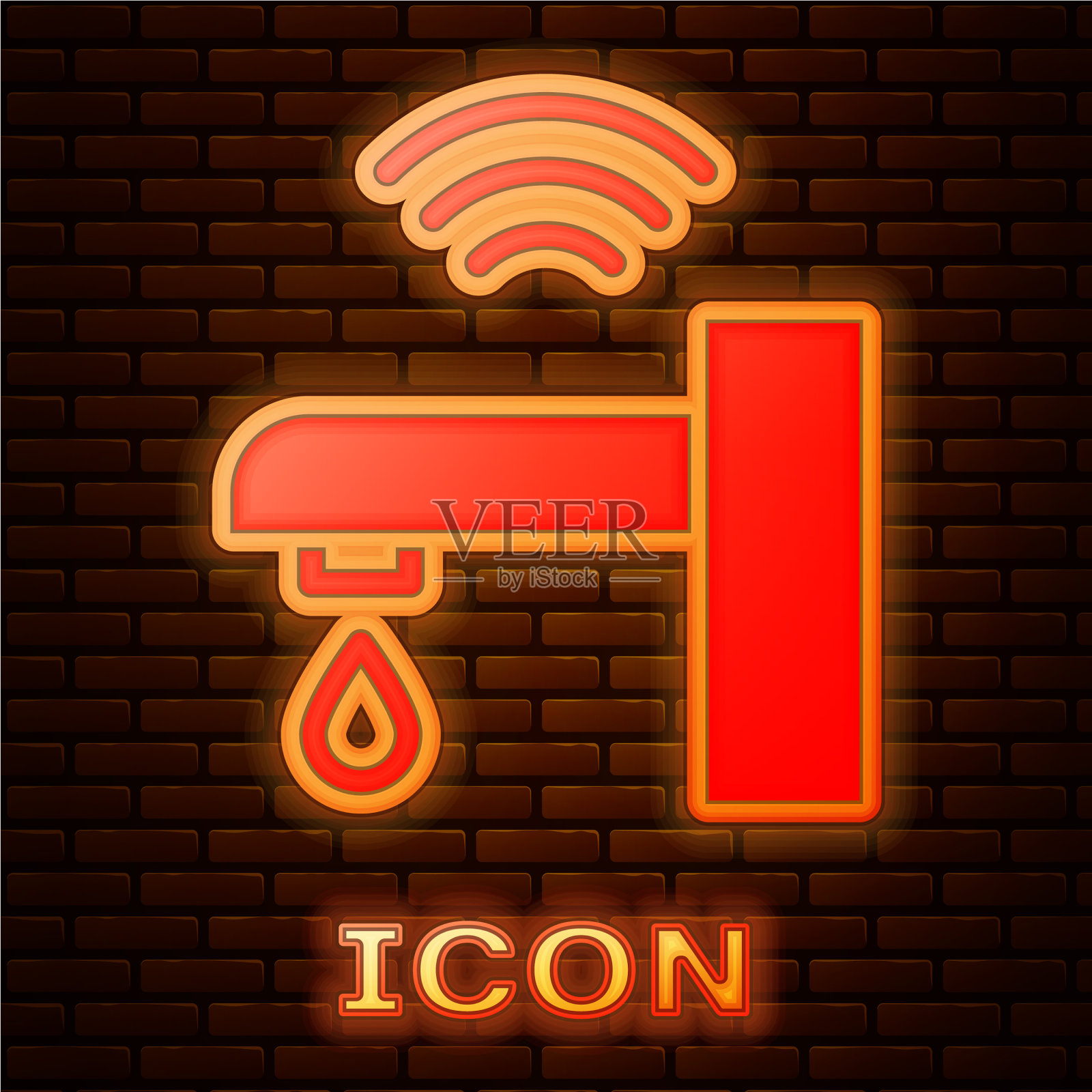 发光的霓虹灯智能水龙头系统图标孤立图标素材