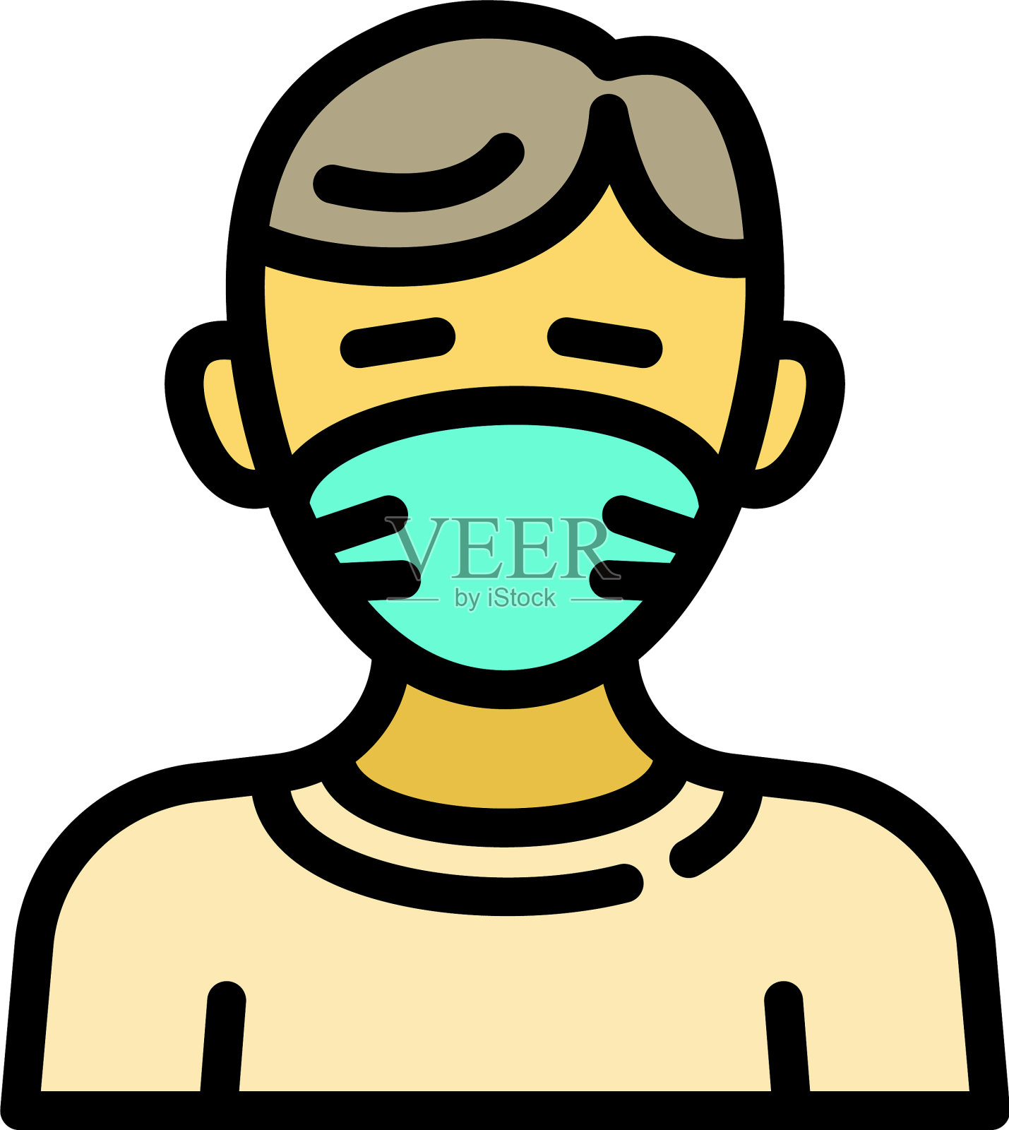 小孩戴医用面具图标轮廓风格设计元素图片