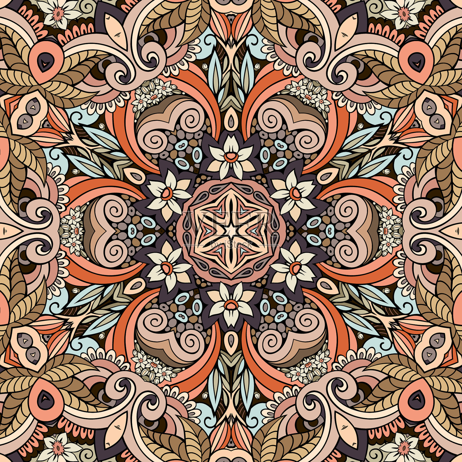 民族手绘彩色无缝图案插画图片素材