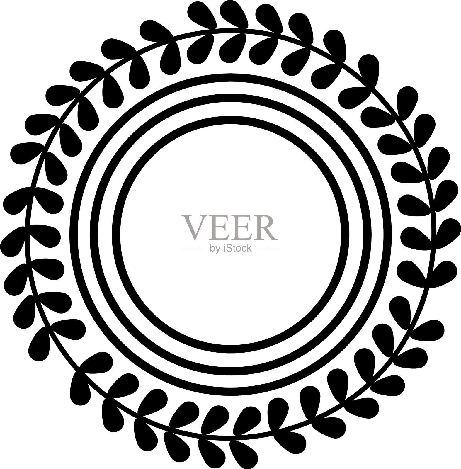 圆贴纸与装饰花环的叶子设计元素图片