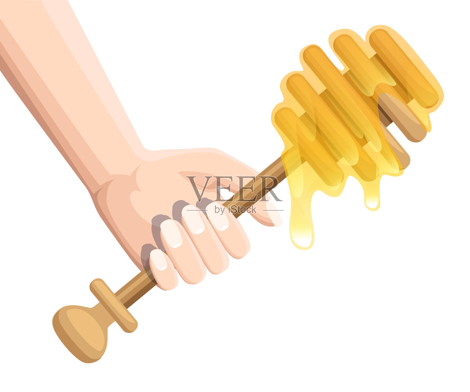 手握蜂蜜勺，蜂蜜棒流动插画图片素材