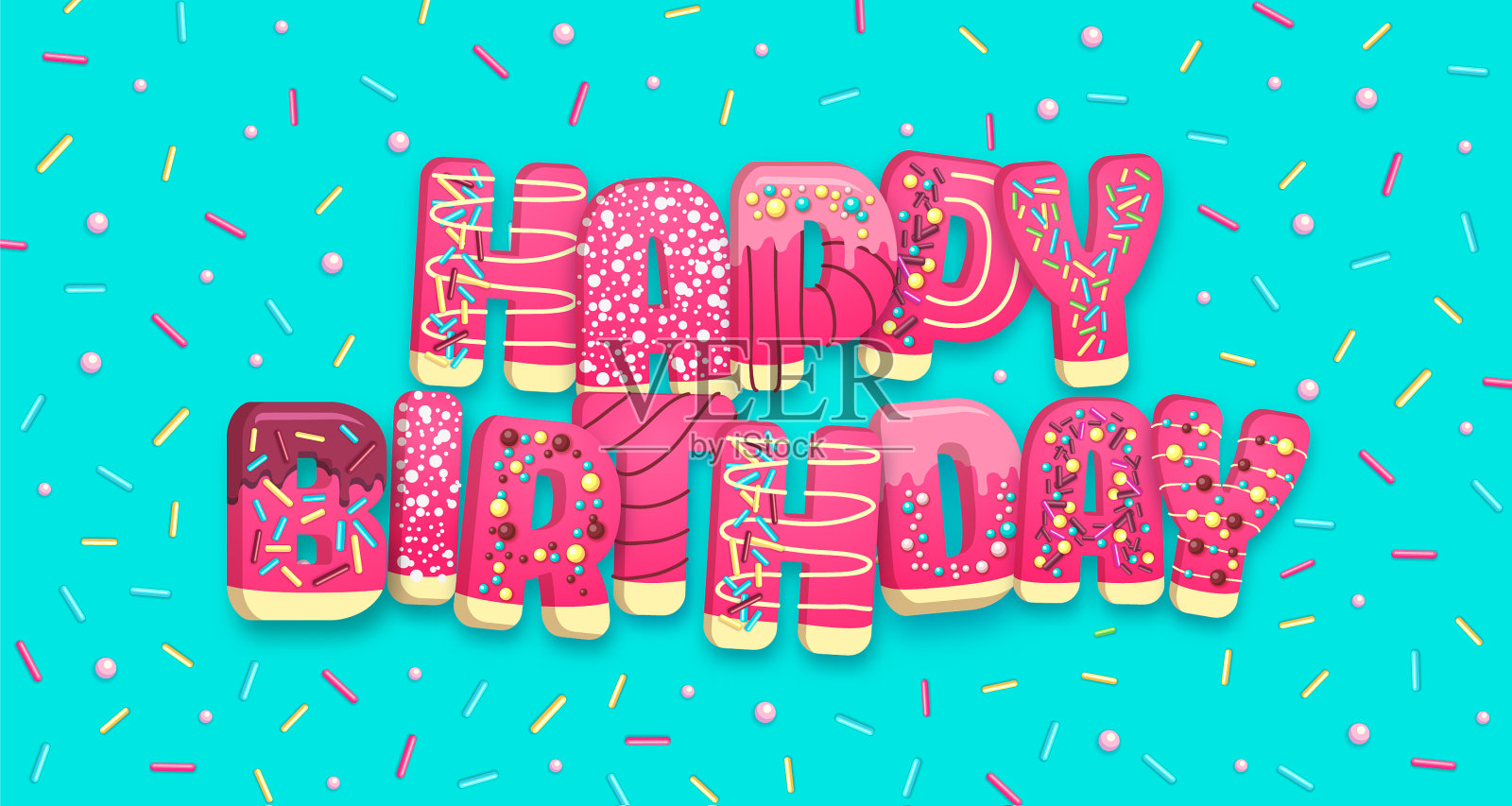 字体，横幅，生日快乐和甜甜圈插画图片素材