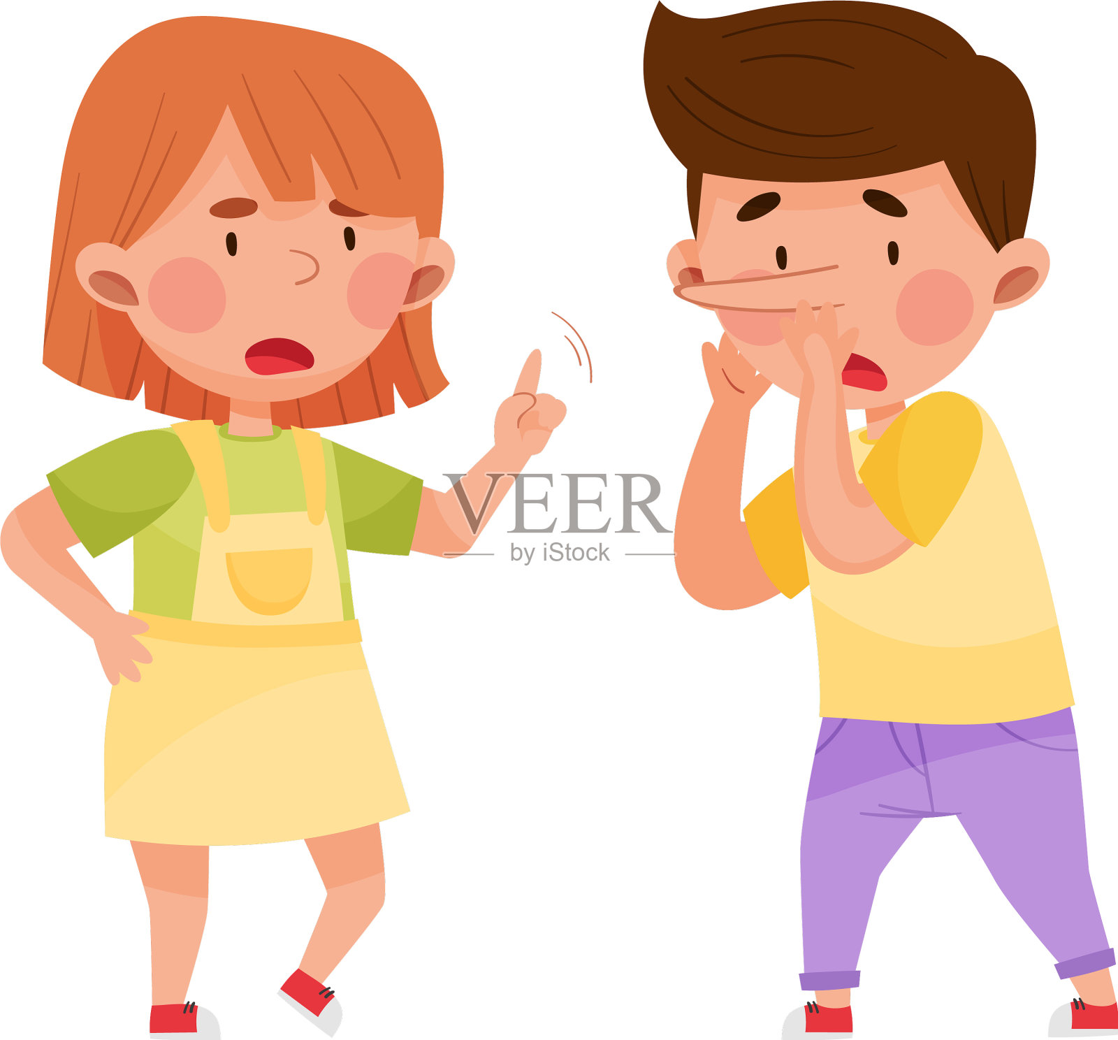 小男孩对他的好友女孩撒谎插画图片素材