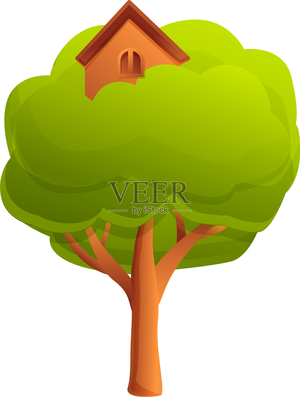 木头树房子图标卡通风格设计元素图片