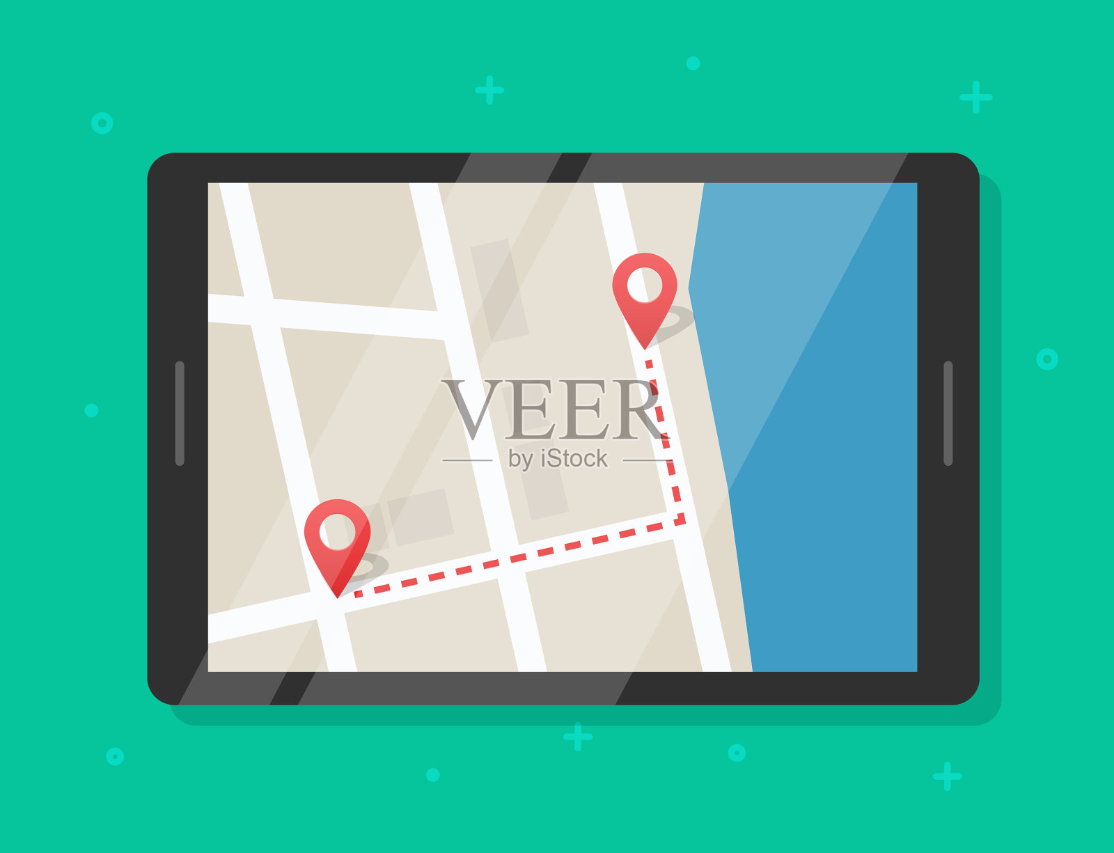 地图路线路径轨迹与指针标记在线插画图片素材