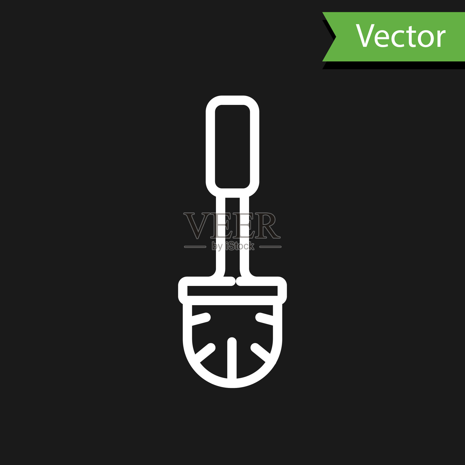 白线马桶刷图标孤立在黑色上插画图片素材