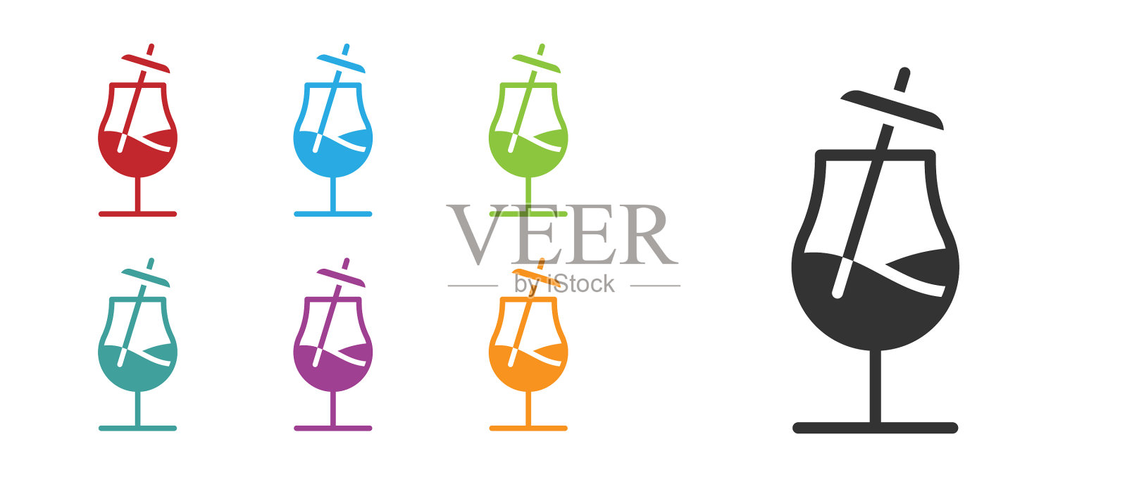 黑色鸡尾酒图标孤立在白色背景图标素材