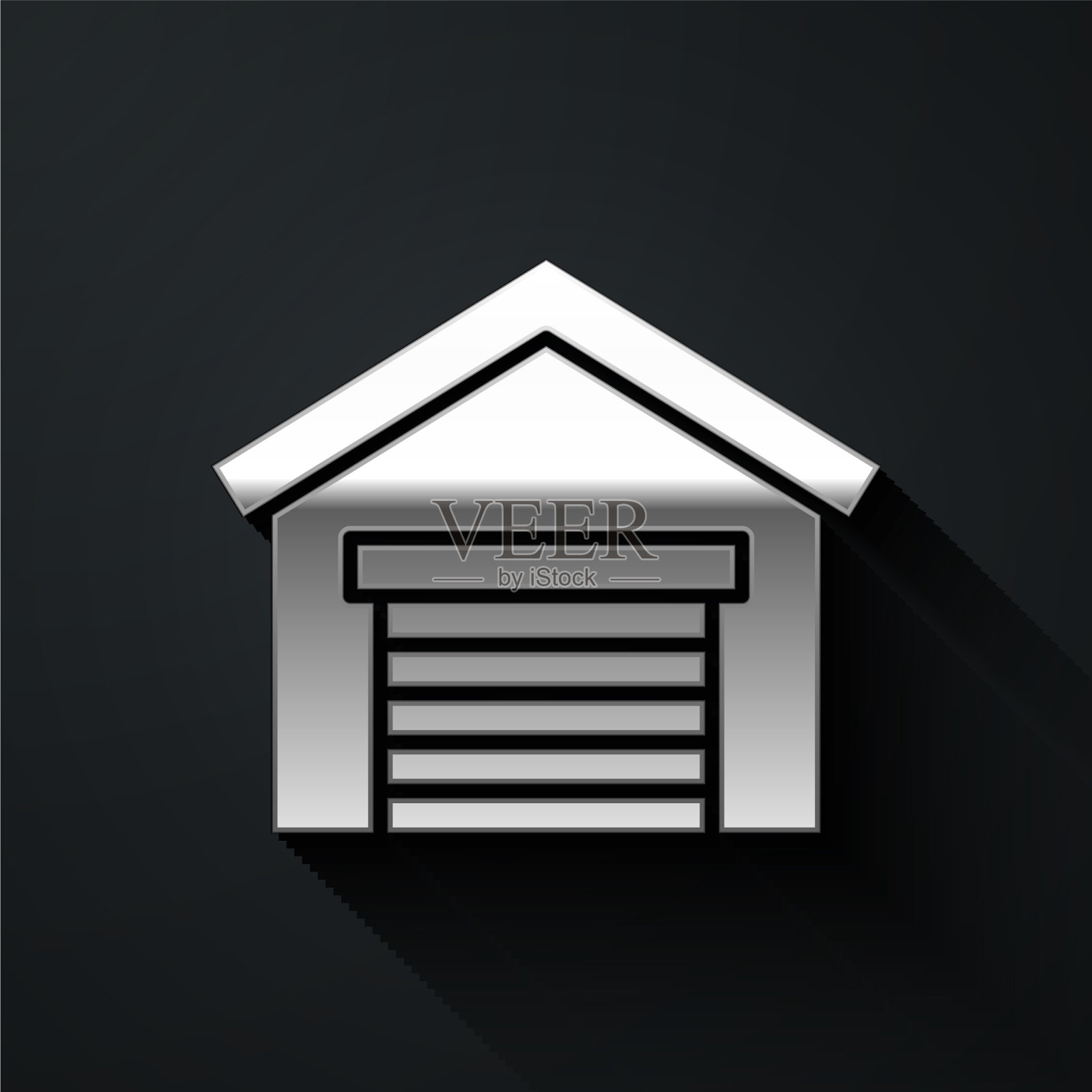 银色车库图标孤立在黑色背景图标素材