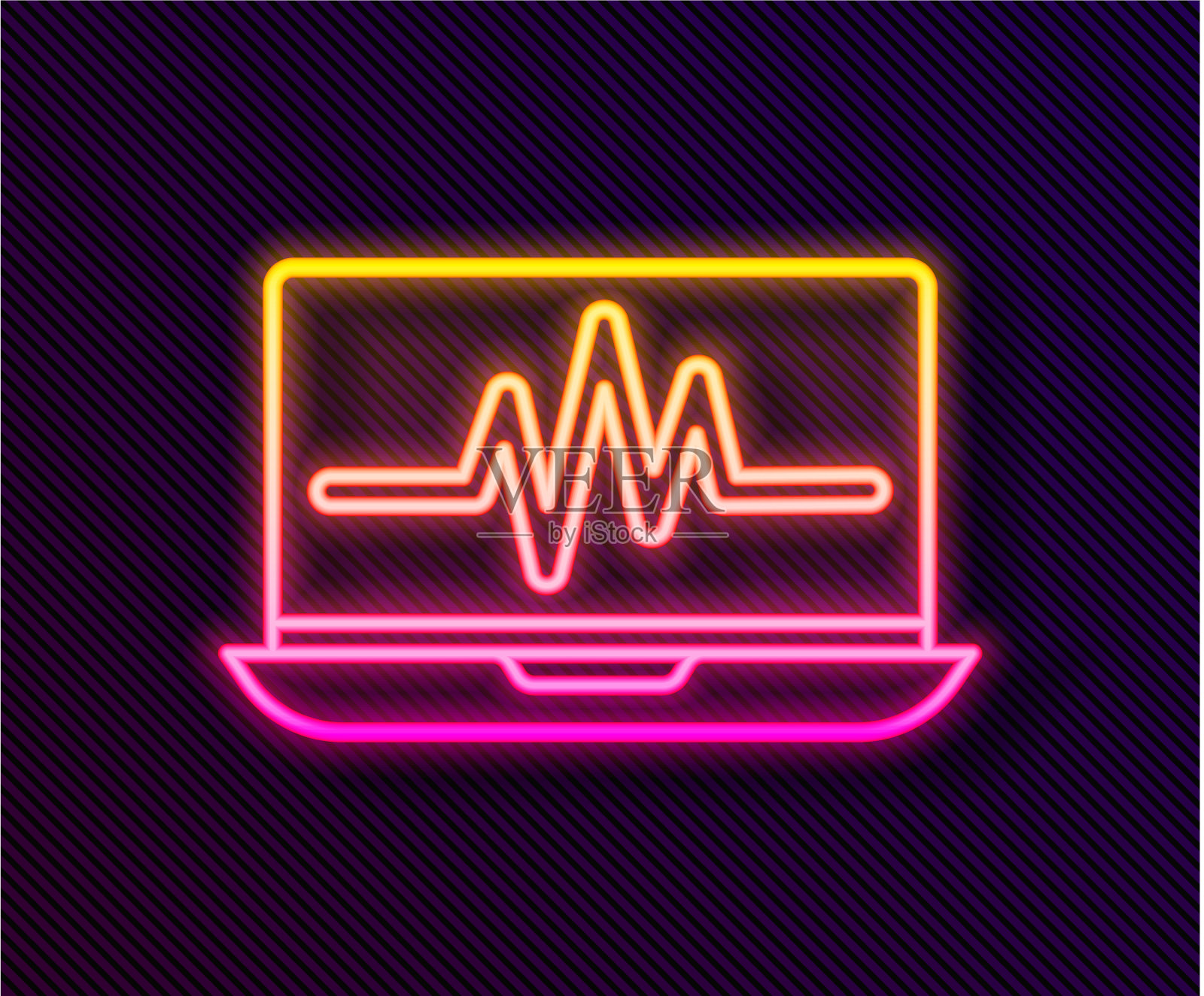 发光的霓虹线笔记本电脑和心电图图标插画图片素材