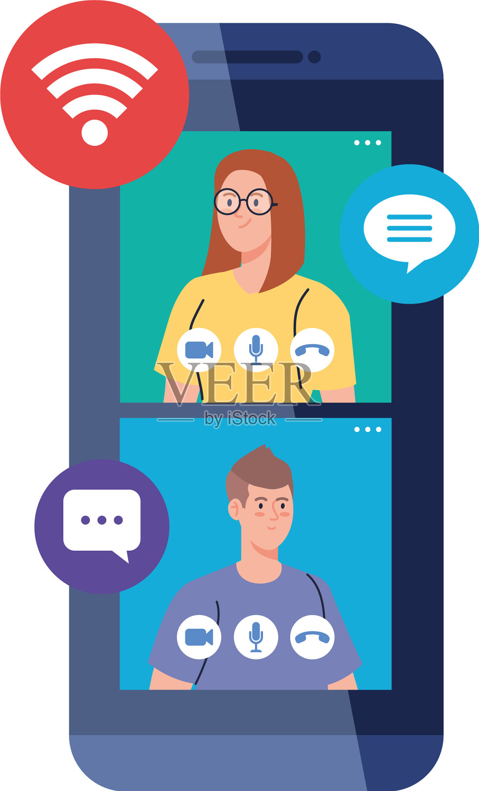 一对情侣在智能手机上视频聊天设计元素图片