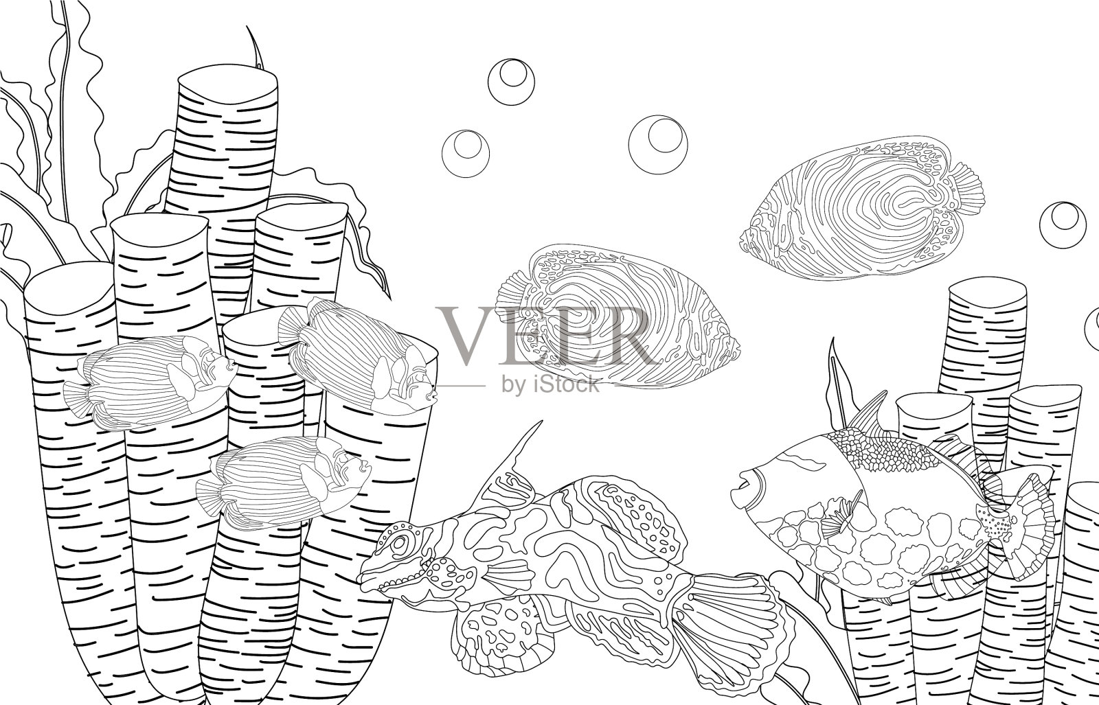 涂色页鱼海洋生物海底世界设计元素图片