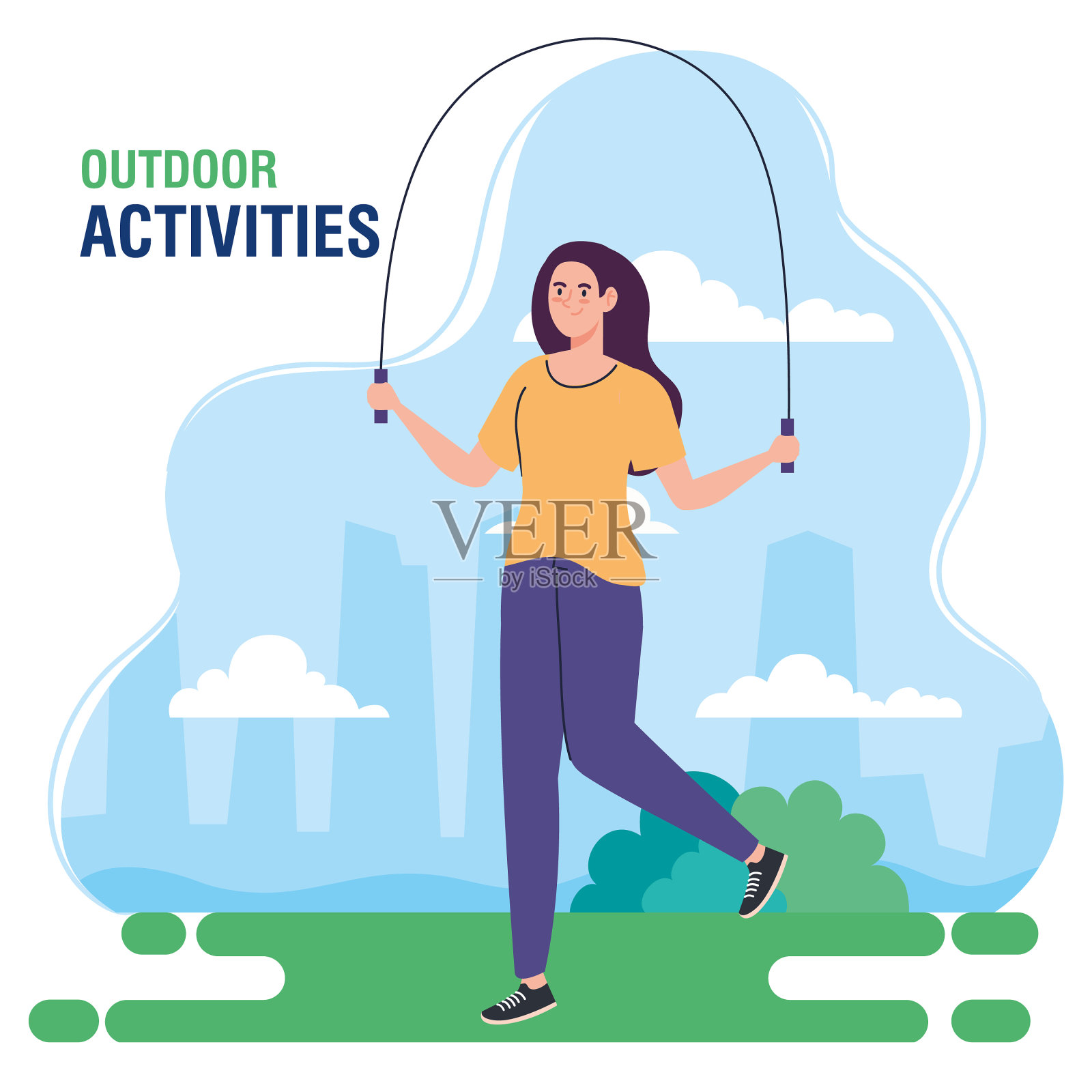 横幅女子表演户外休闲插画图片素材