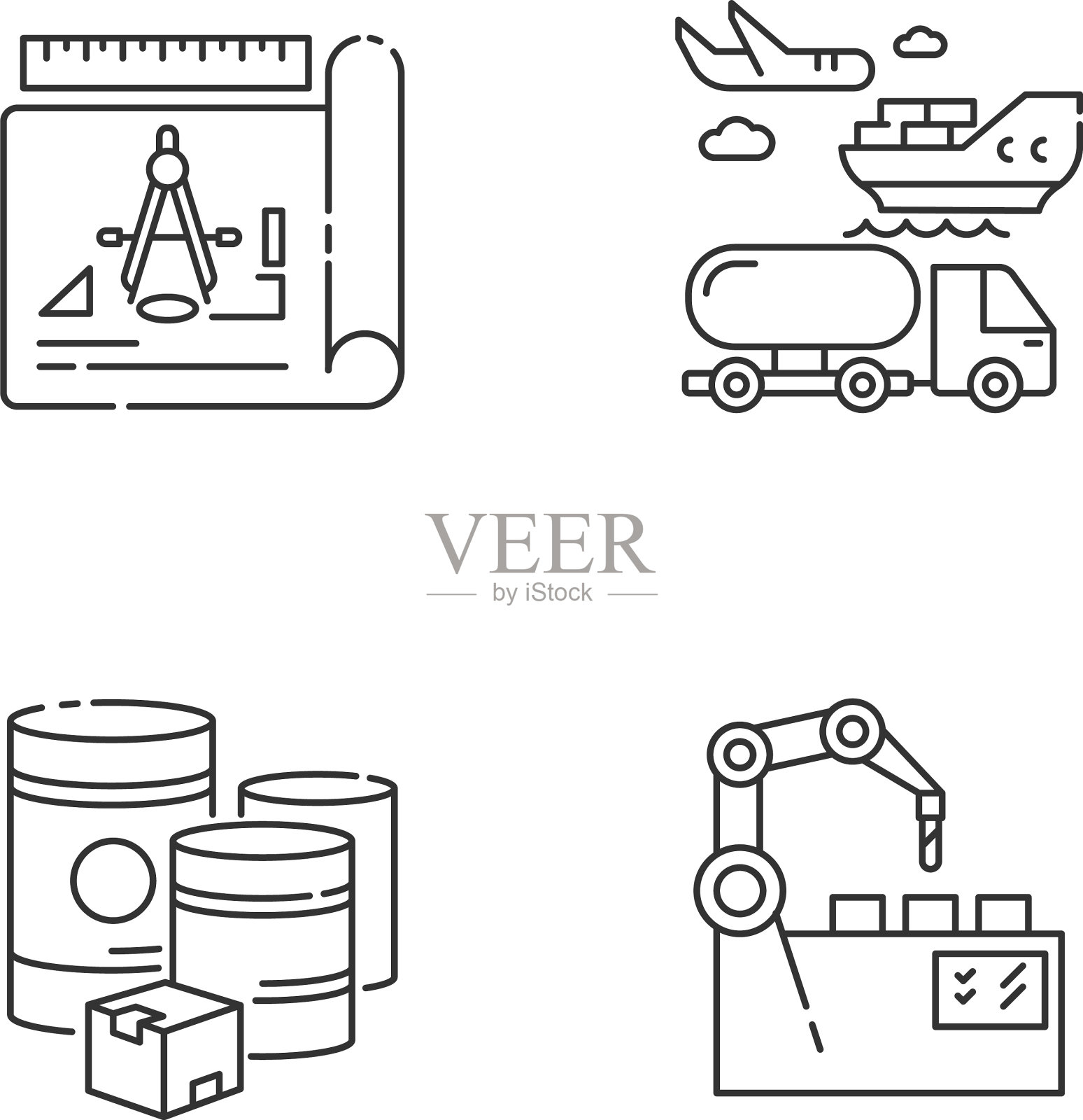 工业生产像素完美的线性图标插画图片素材