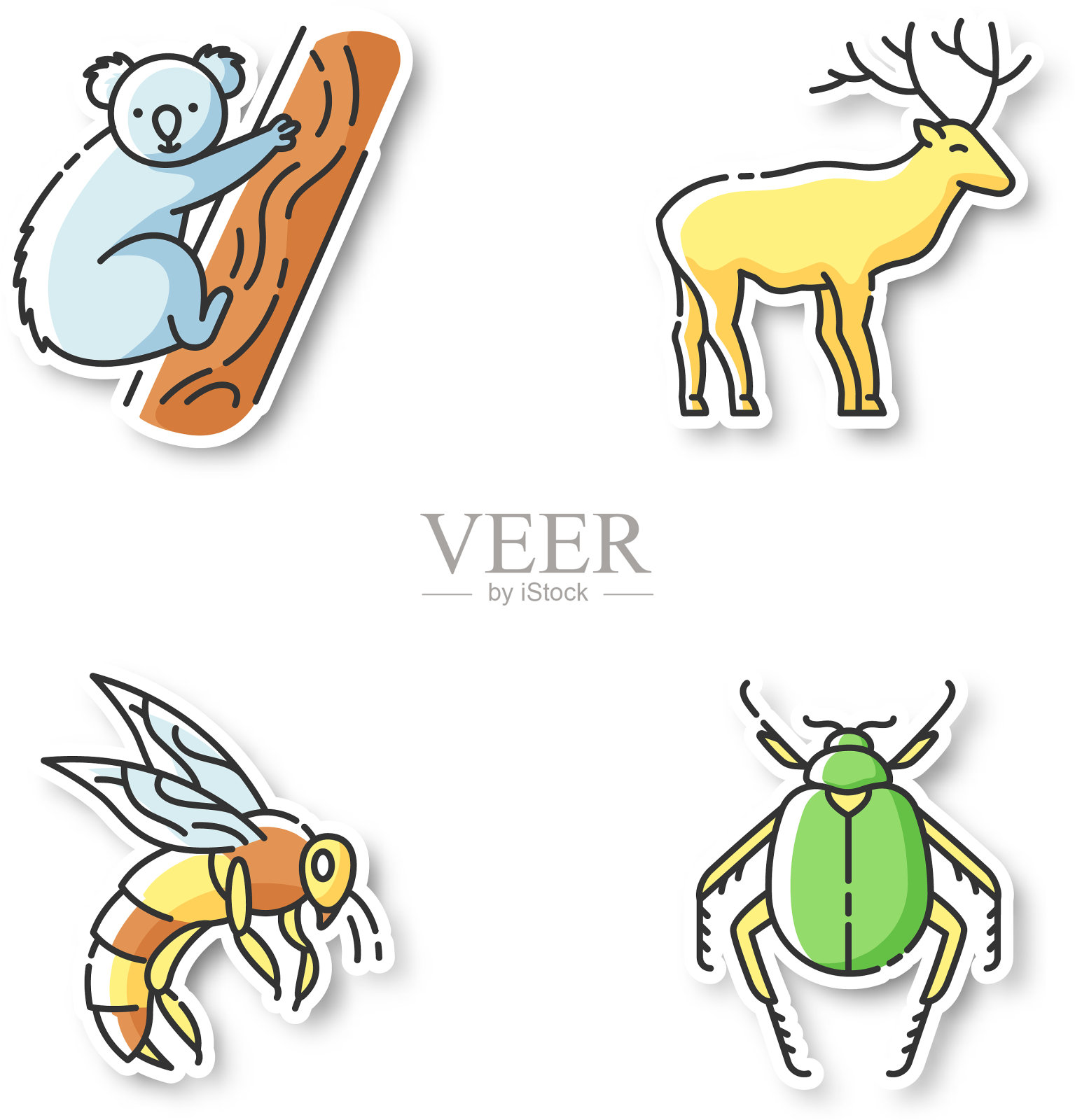 哺乳动物和昆虫可打印补丁插画图片素材