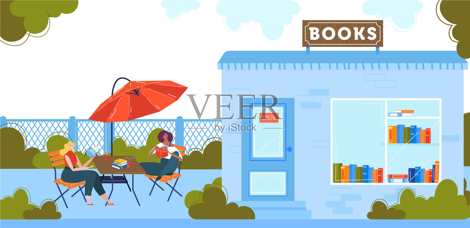 人们在平面上看书插画图片素材