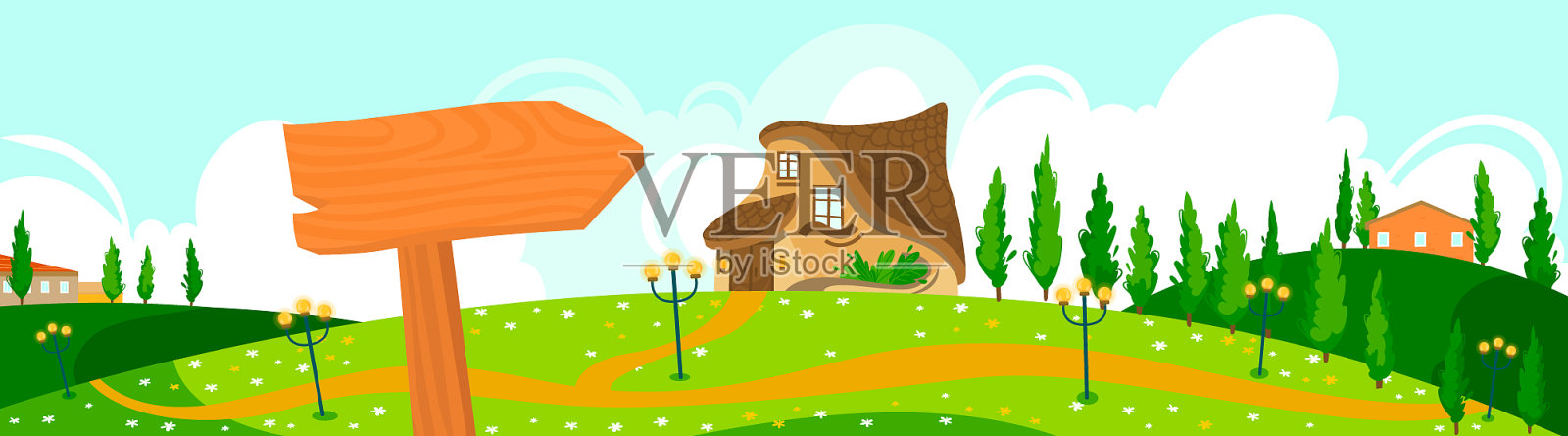 生态住宅自然景观插画图片素材