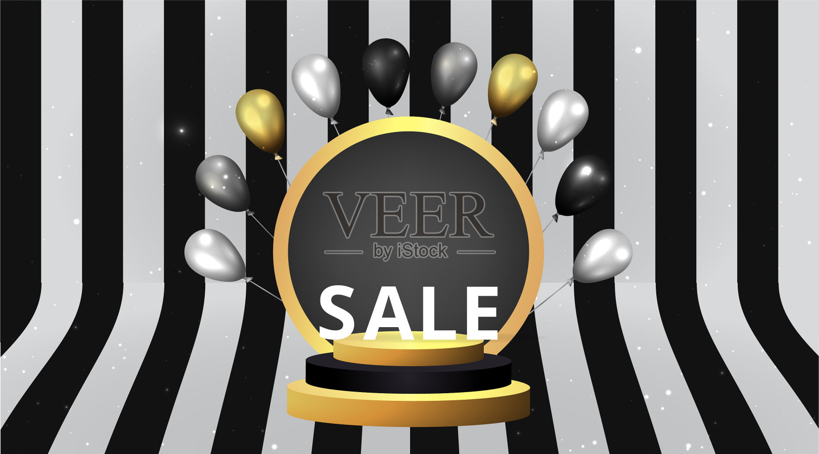 金色金属舞台，气球环绕设计元素图片