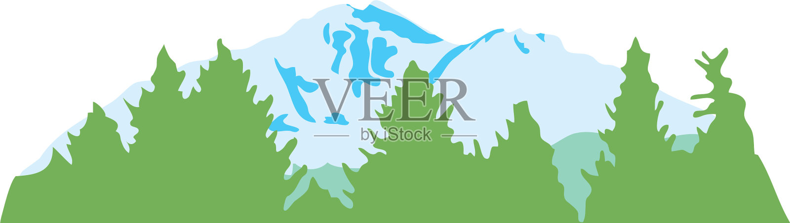 雪山与松树围绕平风格设计元素图片