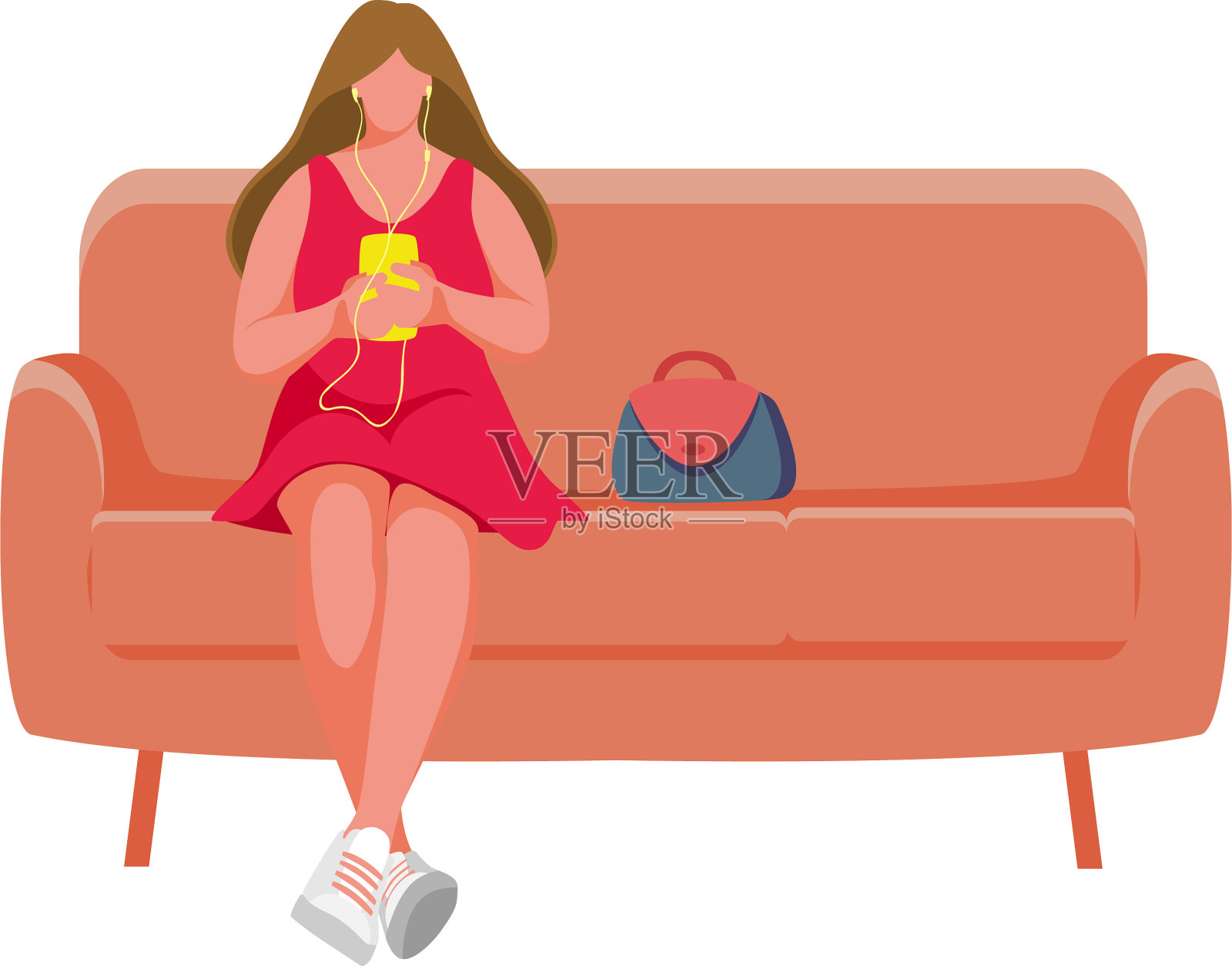 坐在沙发上的女孩插画图片素材