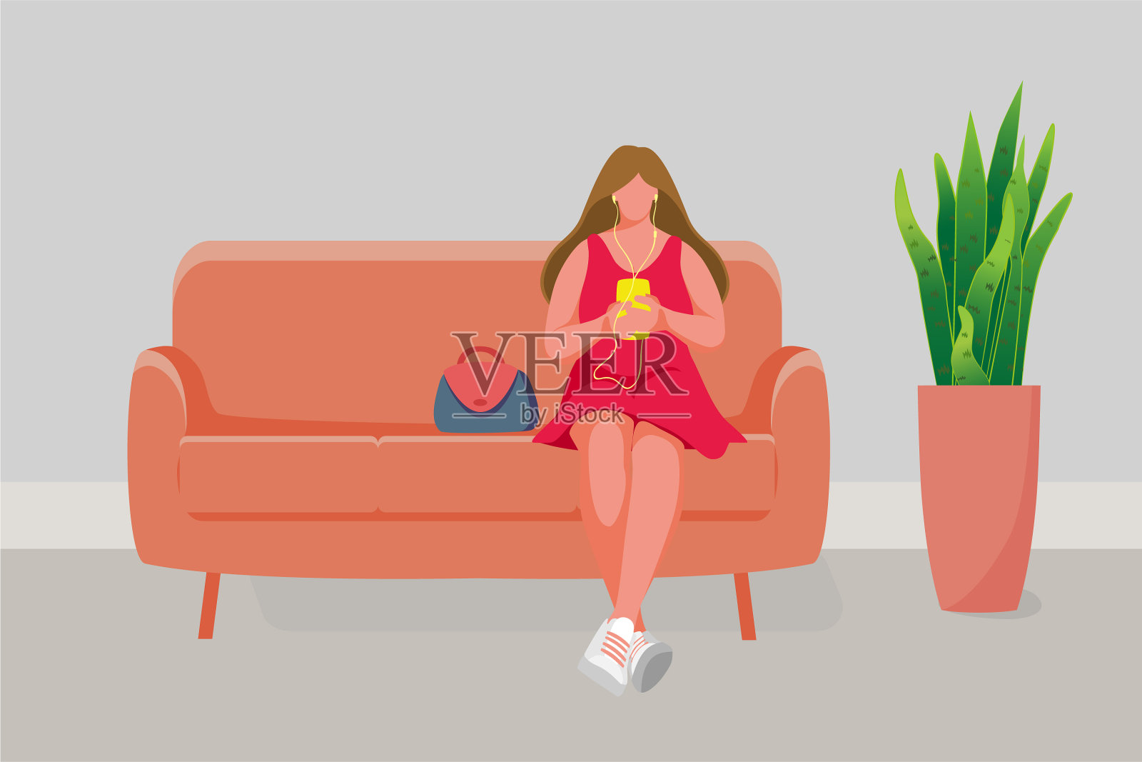 坐在沙发上的女孩插画图片素材
