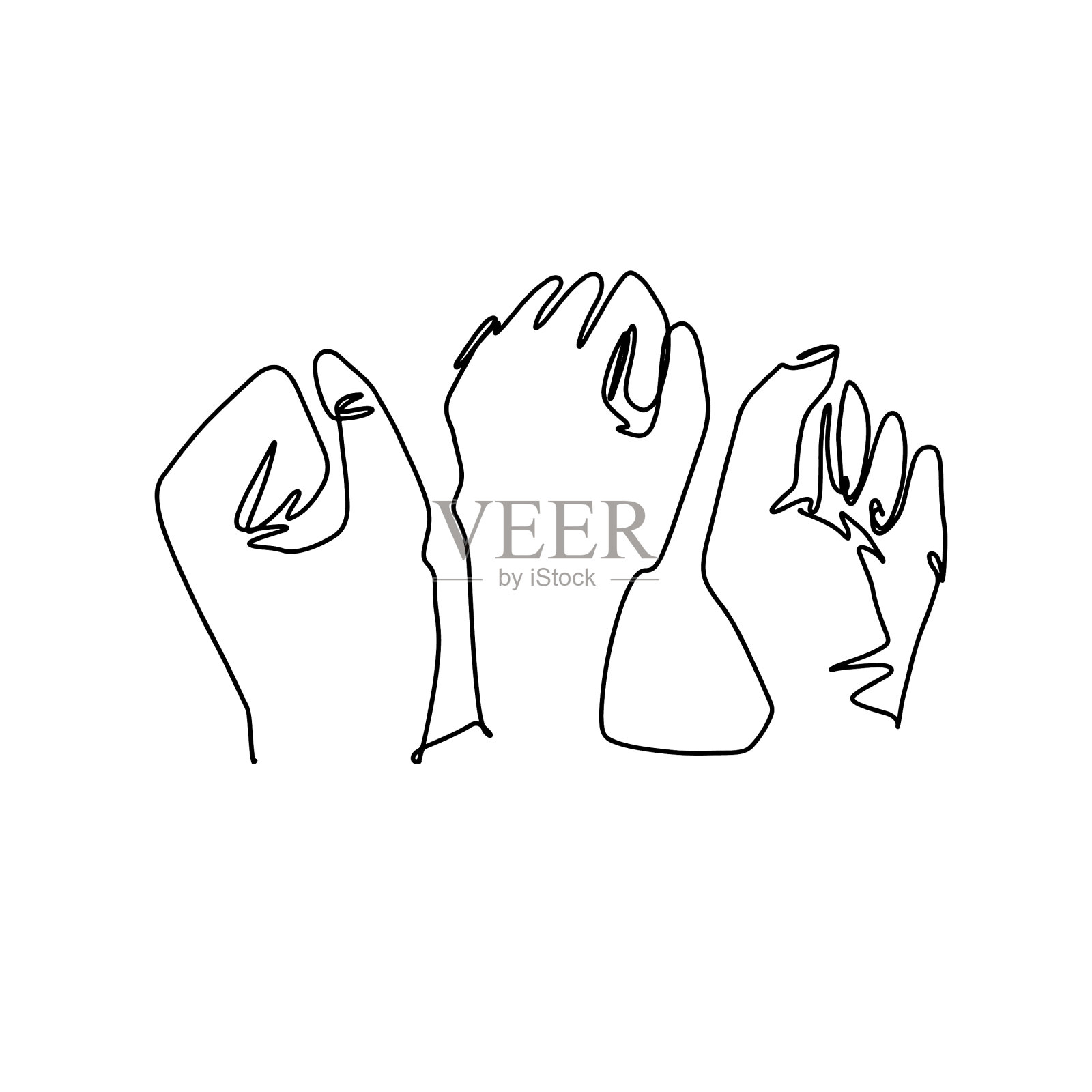 双手紧握手指在一条线的艺术风格设计元素图片