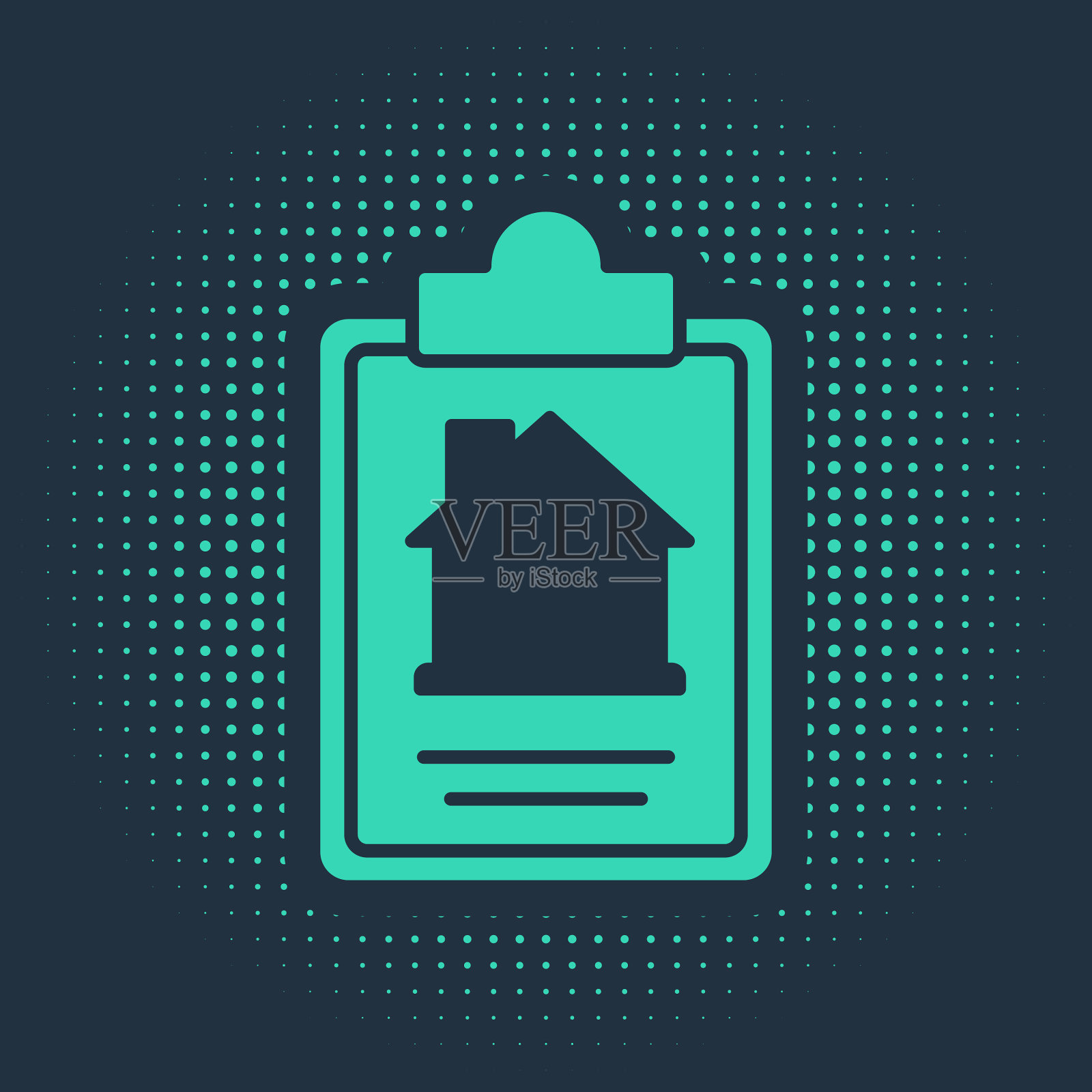 绿色房屋合同图标孤立在蓝色插画图片素材