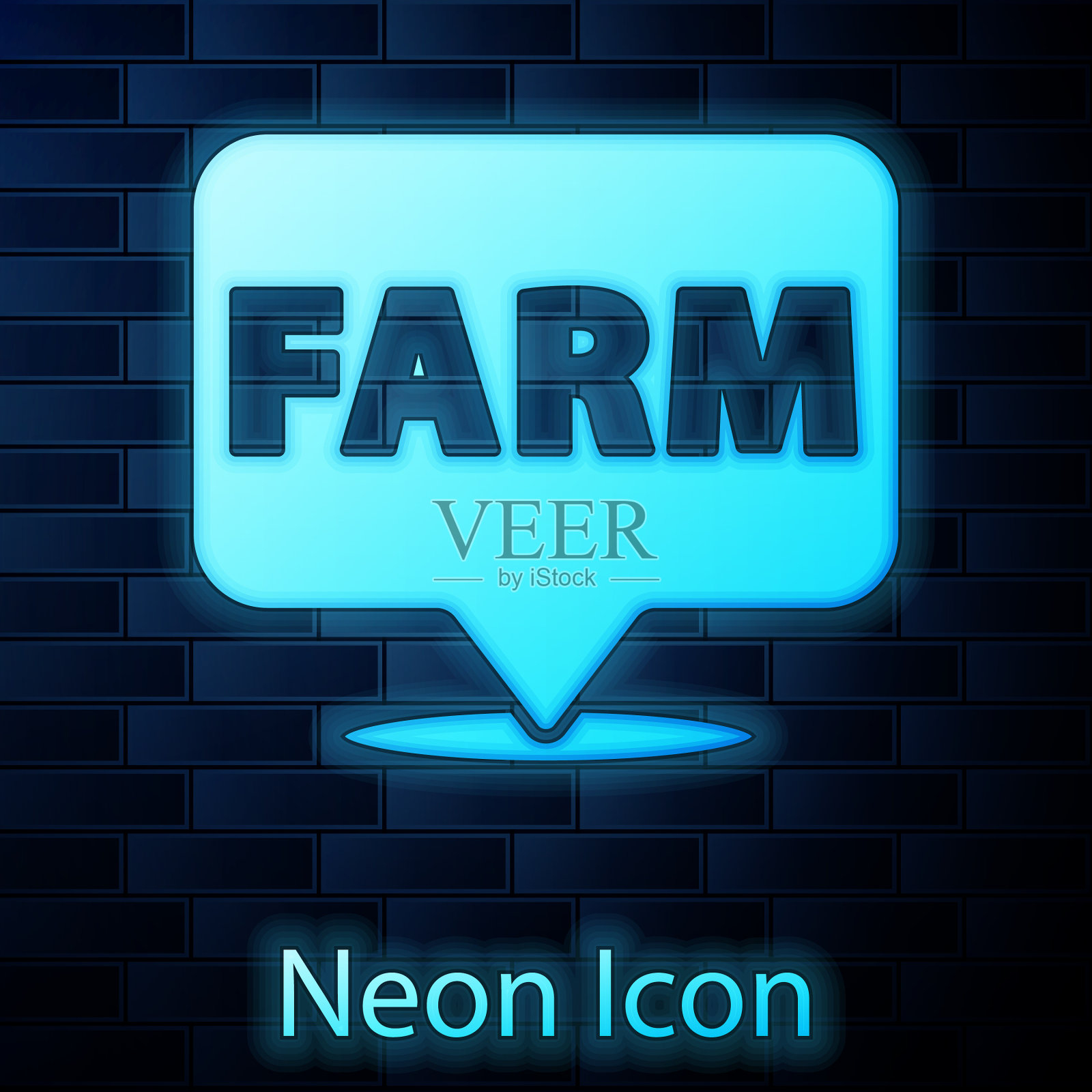 发光的霓虹灯农场图标孤立在砖块上插画图片素材