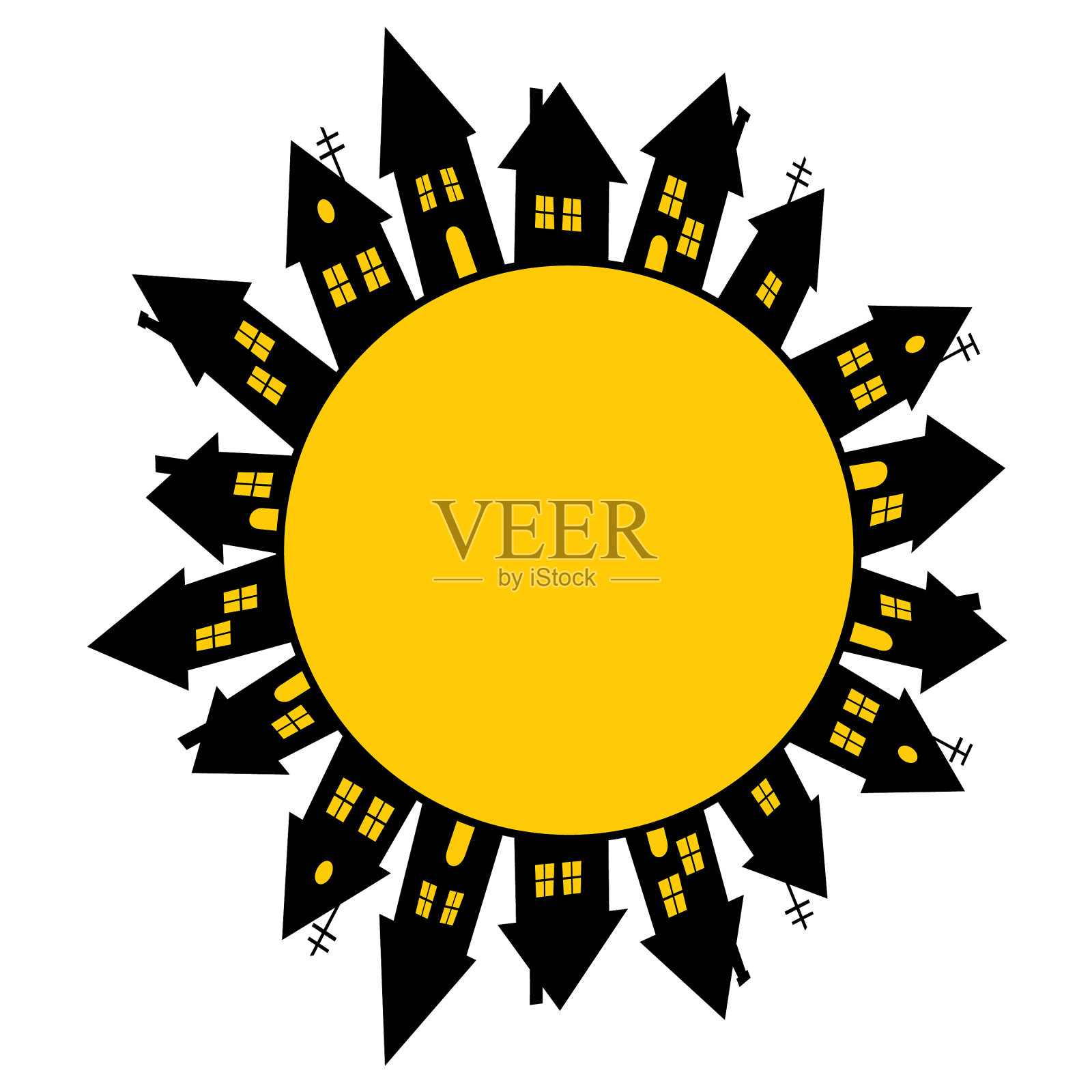 房子围黄色横幅插画图片素材