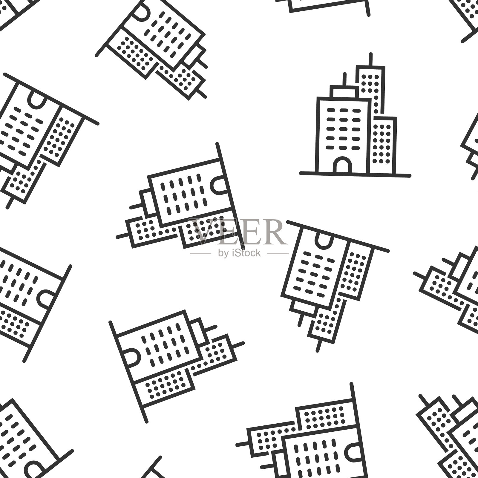 建筑图标在平坦风格的城市摩天大楼插画图片素材