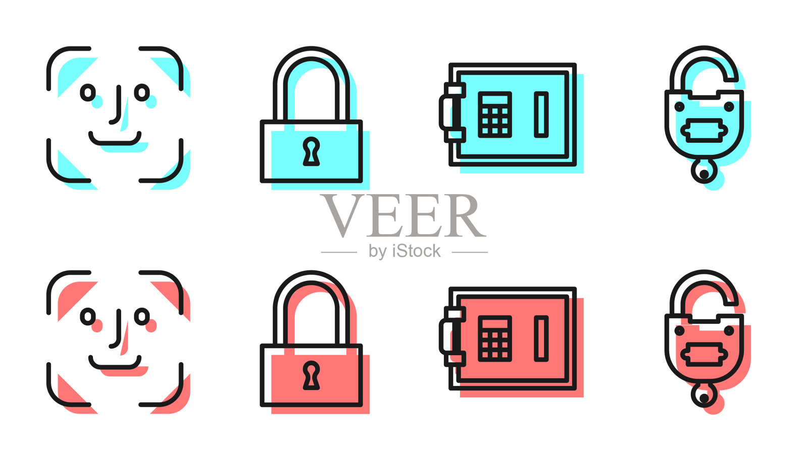 设线安全人脸识别锁和锁和插画图片素材