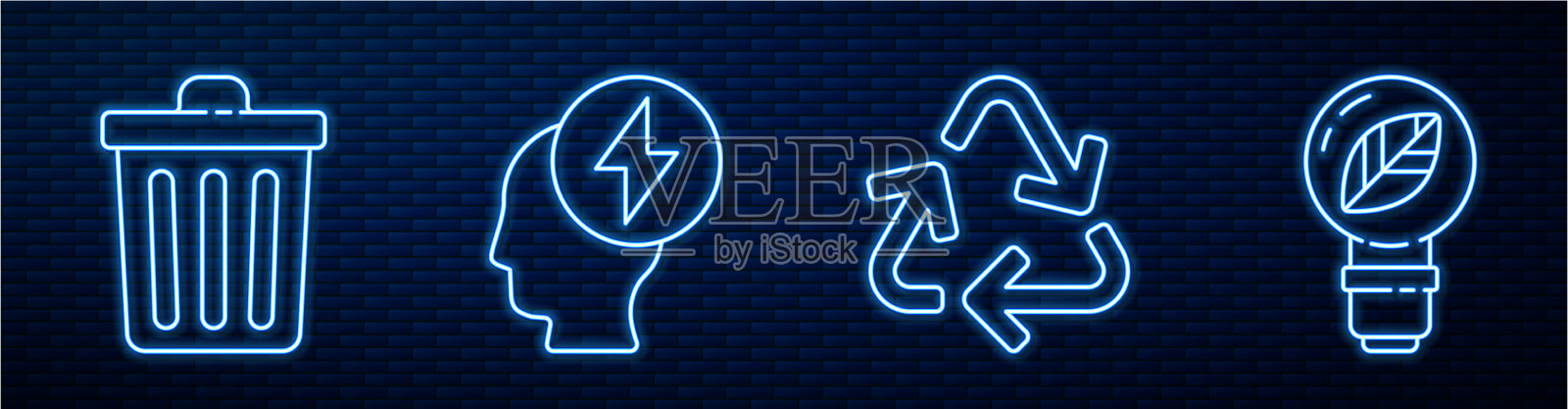 设置行回收符号垃圾桶头和插画图片素材