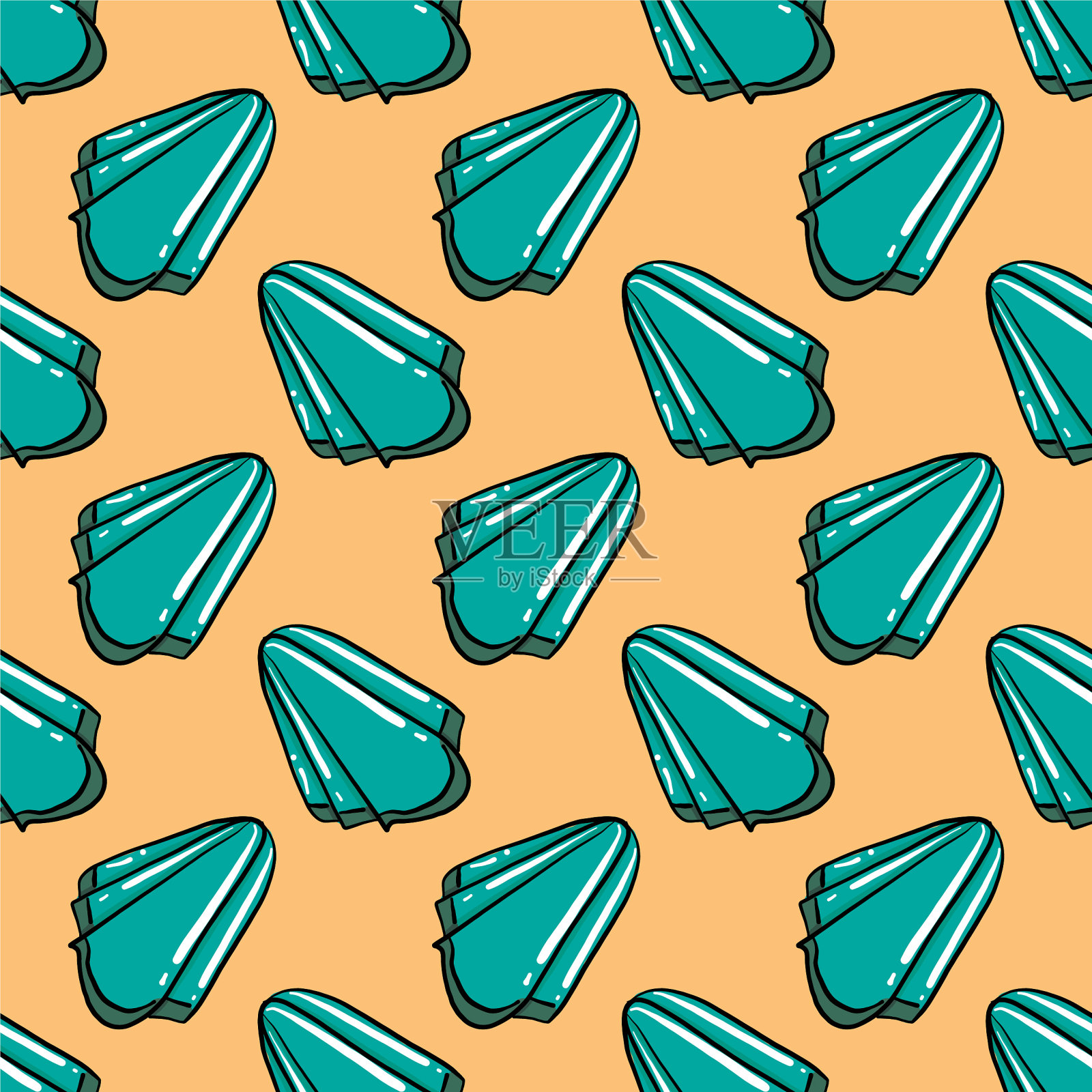 可爱的绿色毛巾无缝图案上的黄色插画图片素材