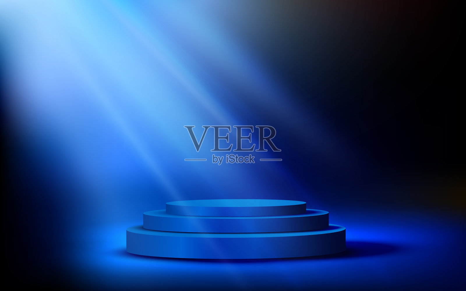 在黑暗的房间里有蓝色的讲台和蓝色的灯插画图片素材