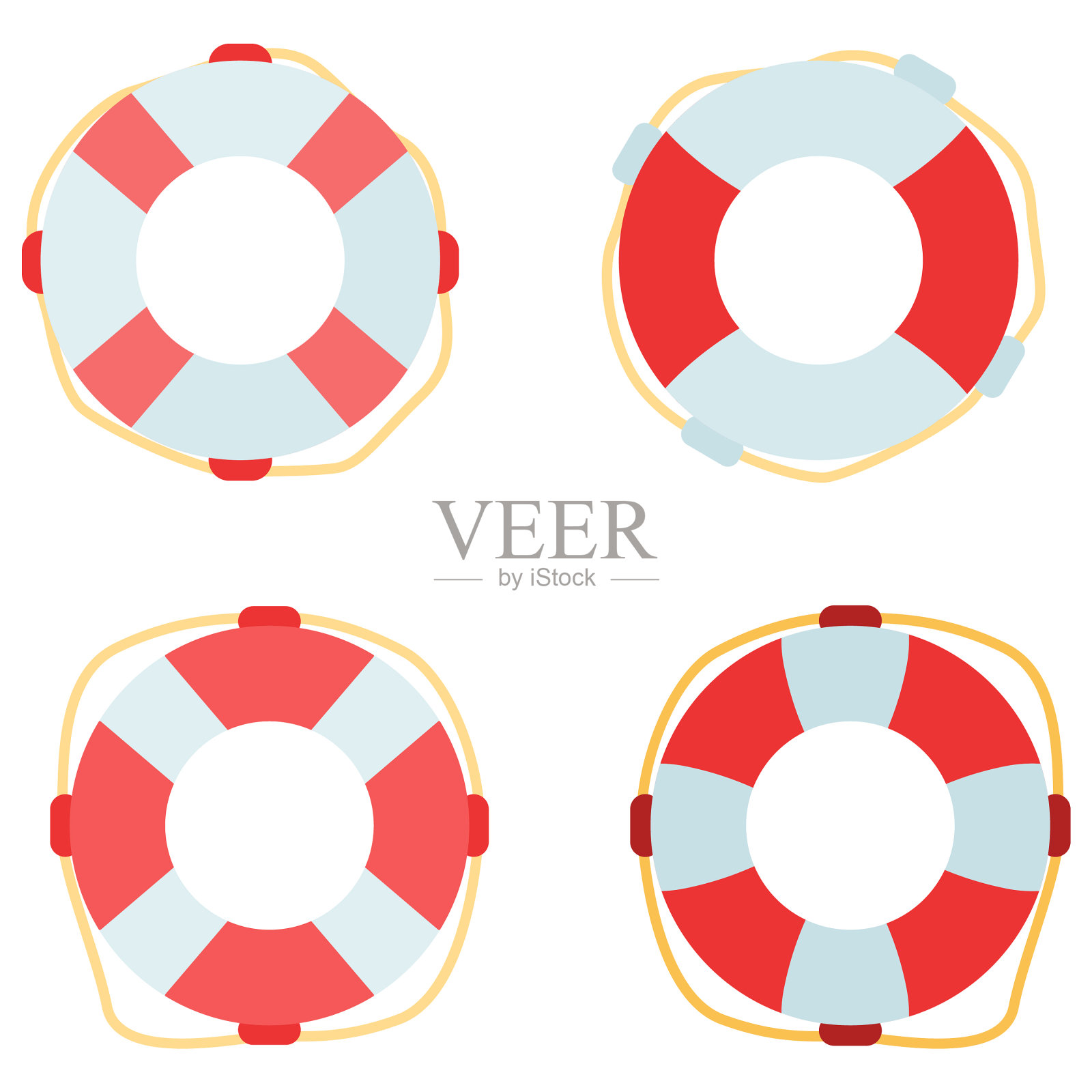 救生圈贴纸设置在白色孤立的背景图标素材