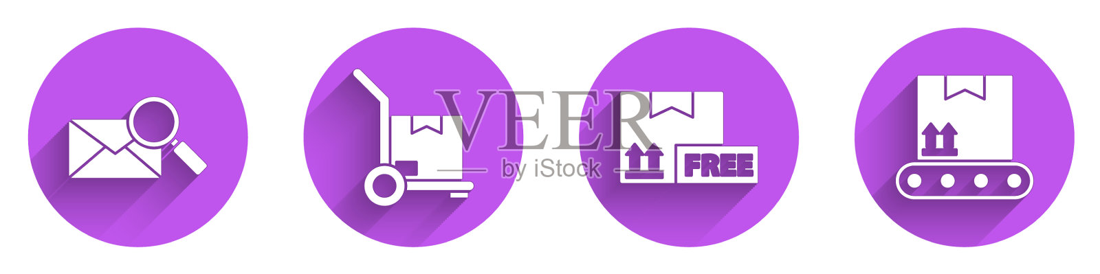 用放大镜、手推车和放大镜固定信封图标素材